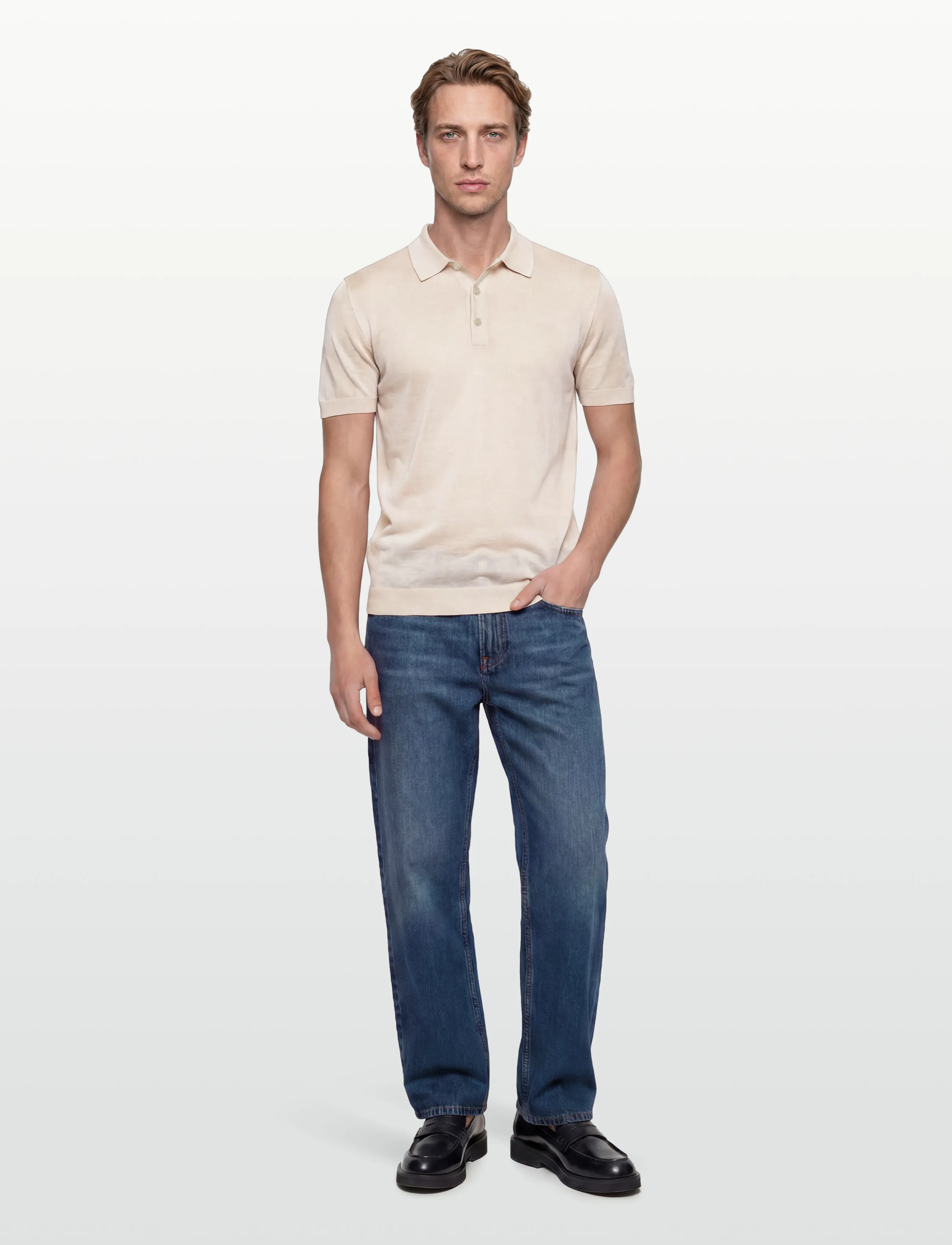 J. Lindeberg Ridge Lyocell Silk Polo - Nordischer Stil - MOONBEAM / cream