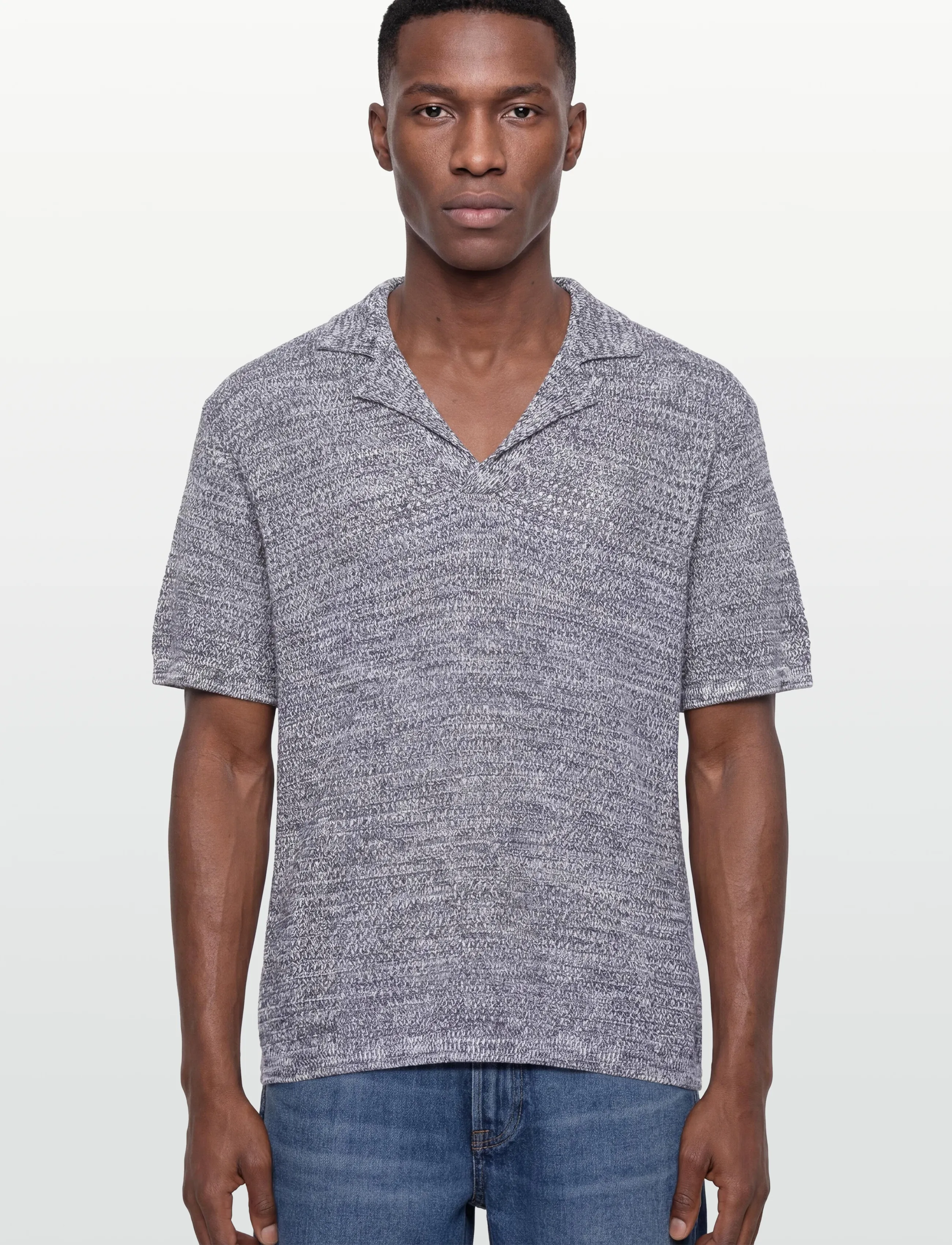 J. Lindeberg - Ethan Open Collar Knit Polo - kootud polosärgid - ombre blue - 3