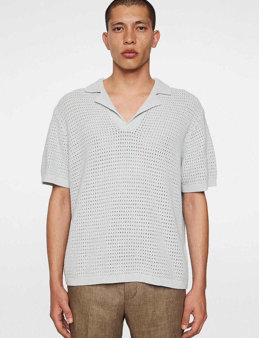 J. Lindeberg - Ethan Open Collar Knit Polo - knitted polos - winter sky - 0