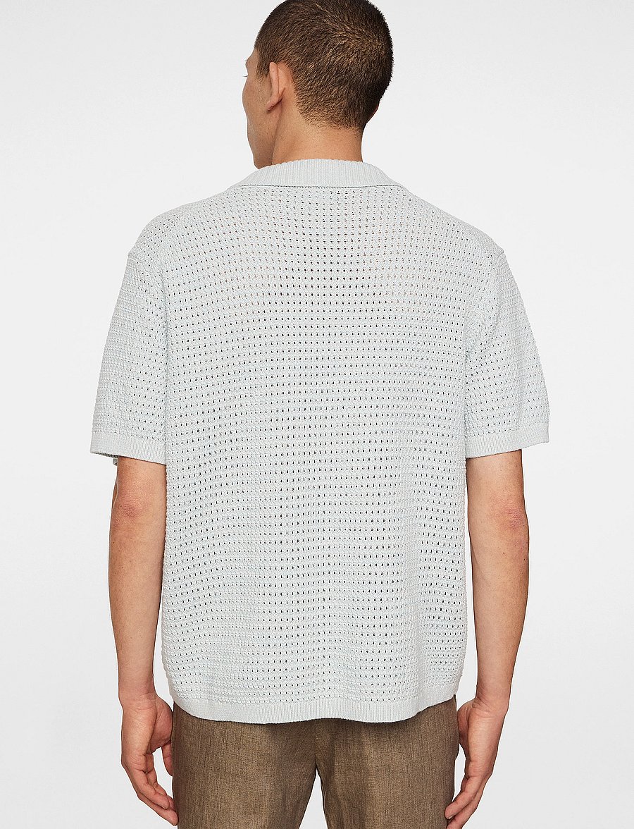 J. Lindeberg - Ethan Open Collar Knit Polo - knitted polos - winter sky - 3