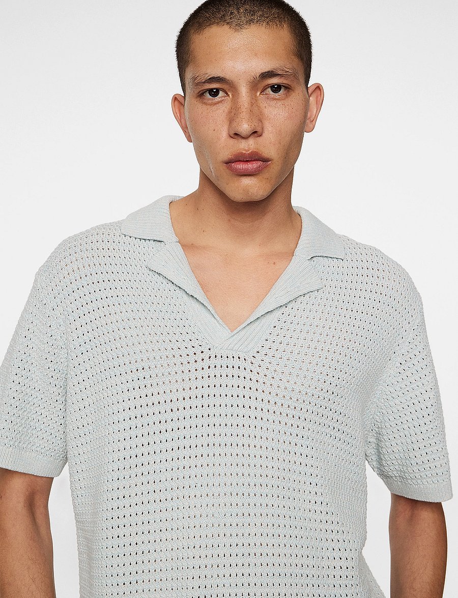 J. Lindeberg - Ethan Open Collar Knit Polo - knitted polos - winter sky - 5