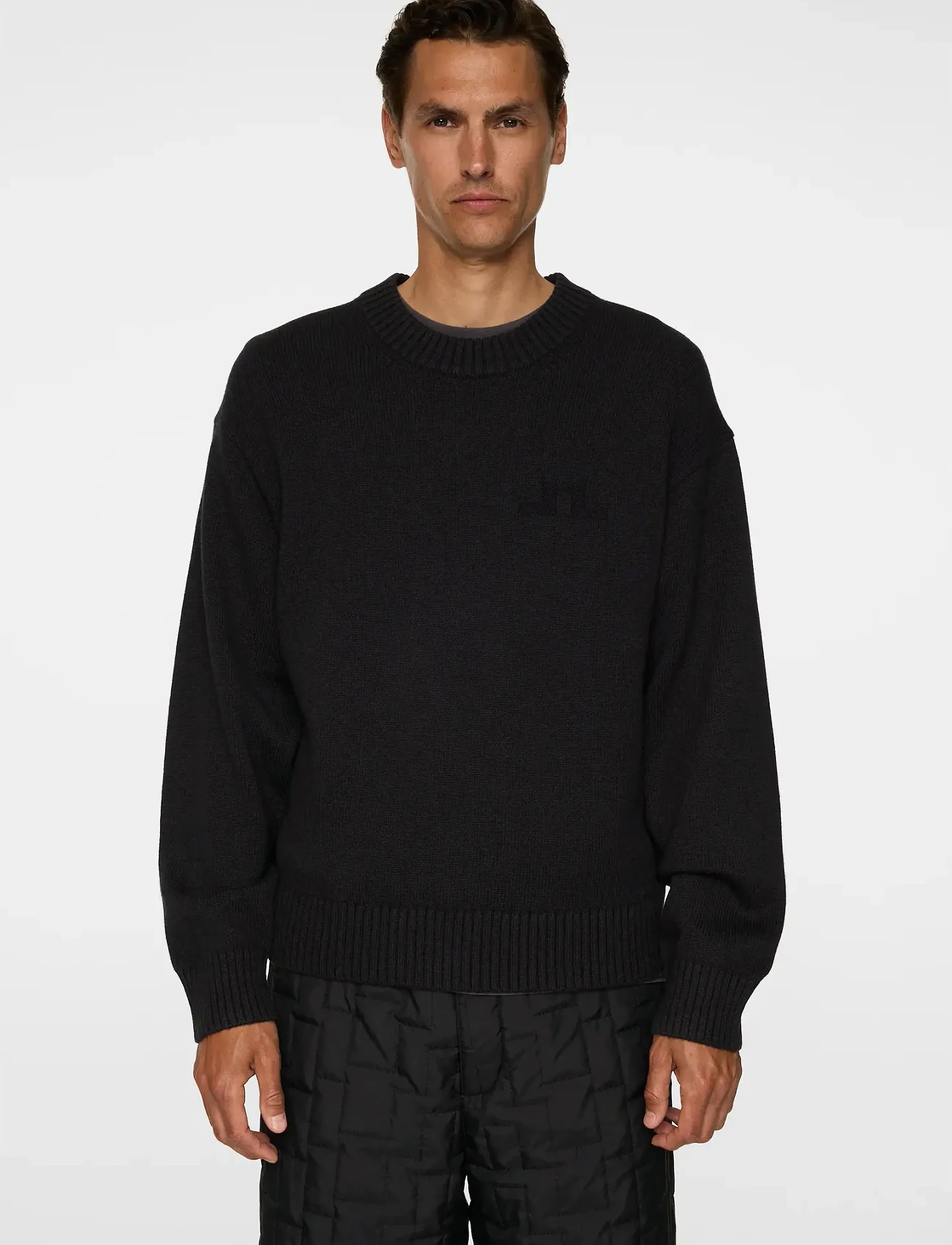 J. Lindeberg Eddy Cotton Wool Crew Neck, M, Knitwear, Schwarz - Round Necks, Männerswear