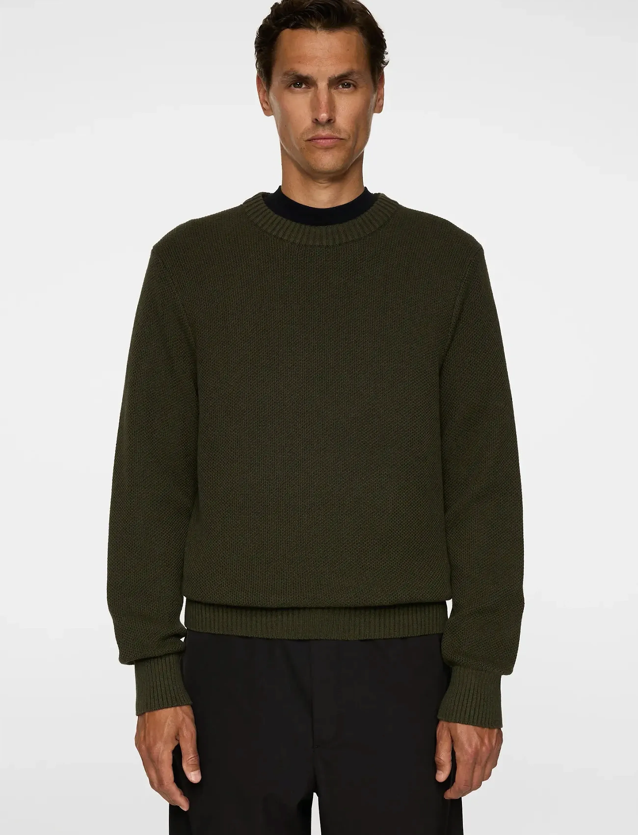 J. Lindeberg Oliver Structure Sweater, S, Knitwear, Khakigrün - Round Necks, Männerswear