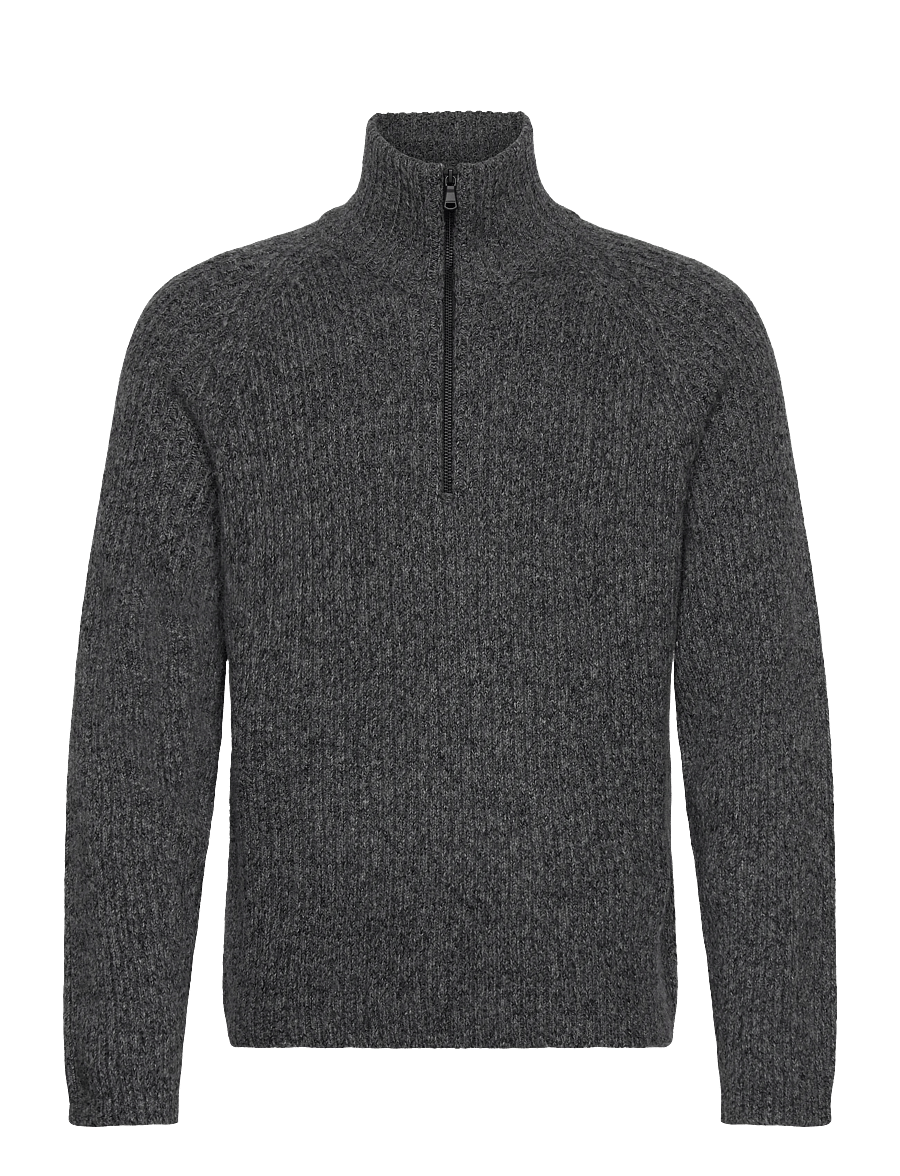 J. Lindeberg - Victor Zip Wool Sweater - tõmblukk-kaelusega džemprid - dark grey melange - 1
