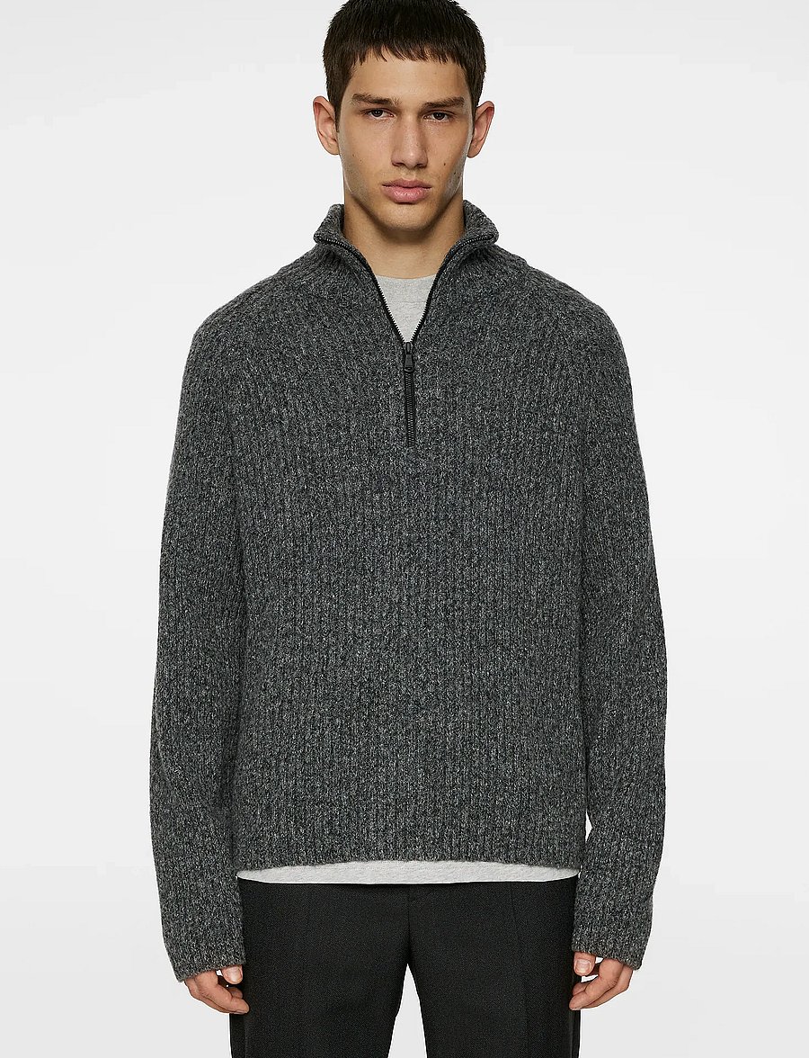 J. Lindeberg - Victor Zip Wool Sweater - tõmblukk-kaelusega džemprid - dark grey melange - 0
