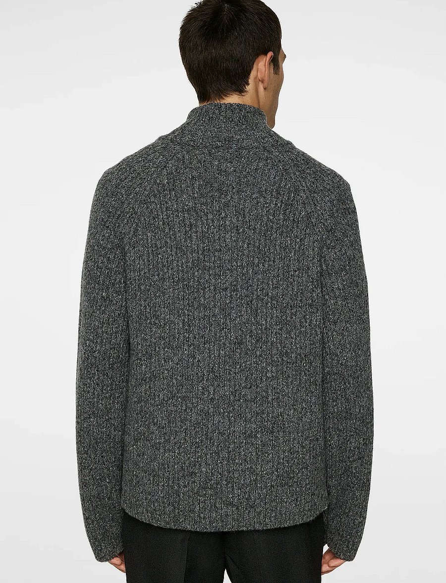 J. Lindeberg - Victor Zip Wool Sweater - tõmblukk-kaelusega džemprid - dark grey melange - 3