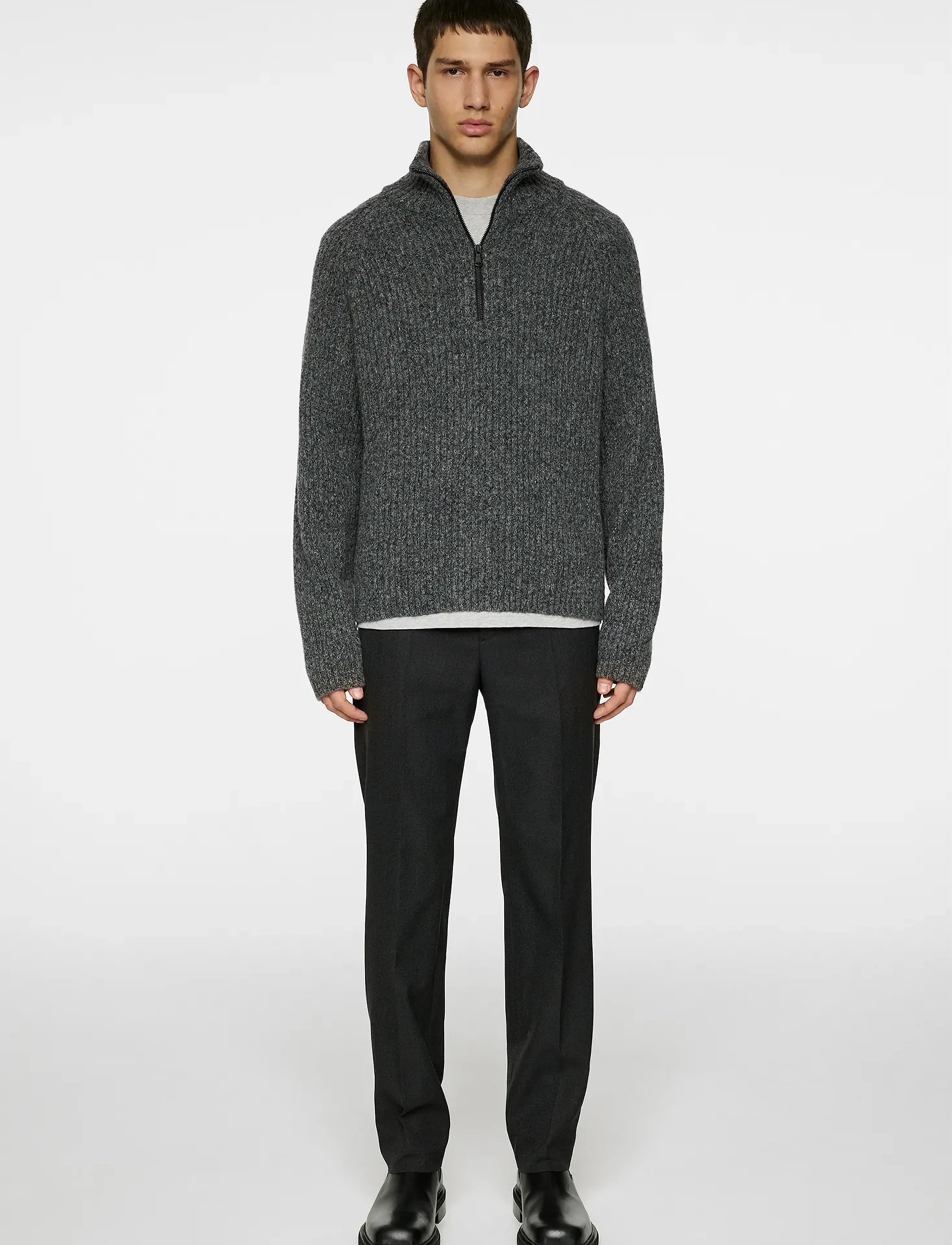 J. Lindeberg - Victor Zip Wool Sweater - tõmblukk-kaelusega džemprid - dark grey melange - 4
