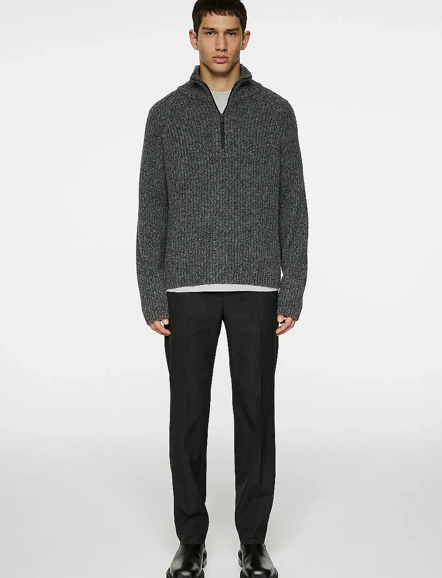 J. Lindeberg - Victor Zip Wool Sweater - tõmblukk-kaelusega džemprid - dark grey melange - 4