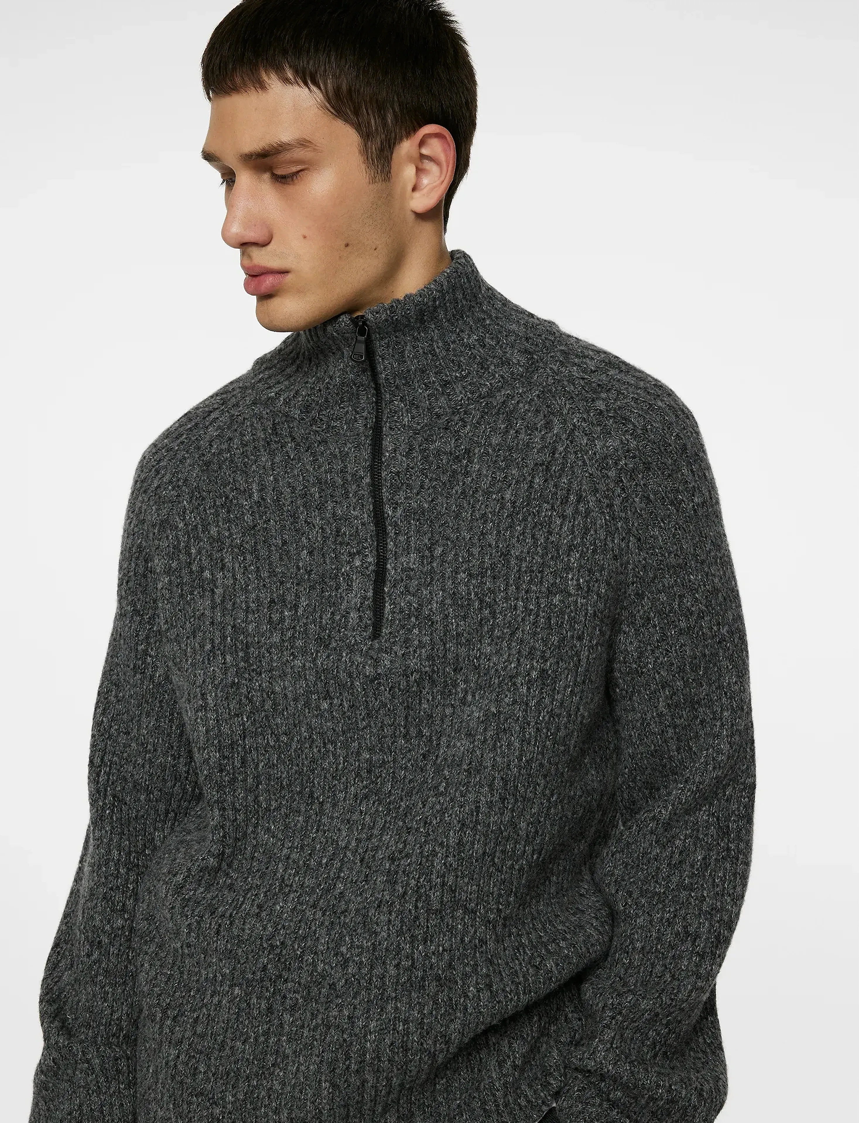 J. Lindeberg - Victor Zip Wool Sweater - tõmblukk-kaelusega džemprid - dark grey melange - 5