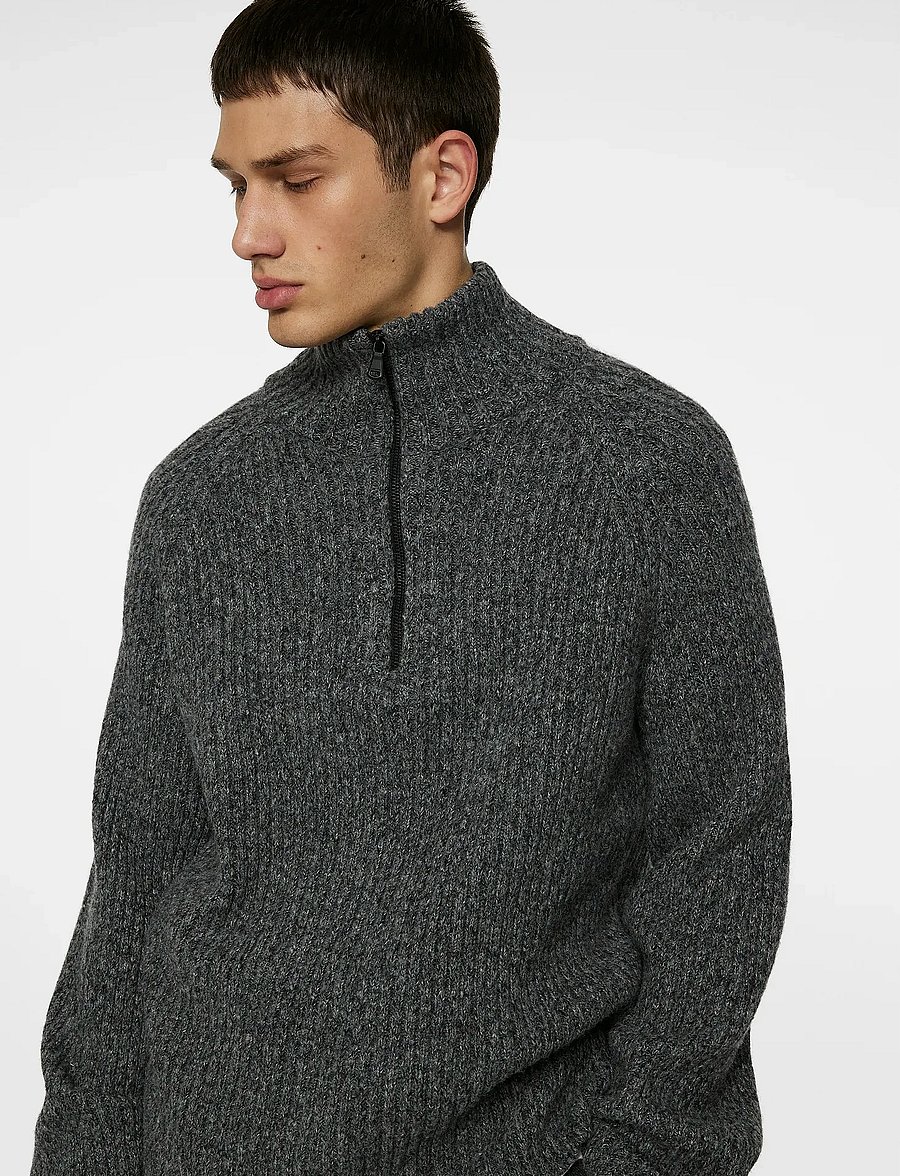 J. Lindeberg - Victor Zip Wool Sweater - tõmblukk-kaelusega džemprid - dark grey melange - 5