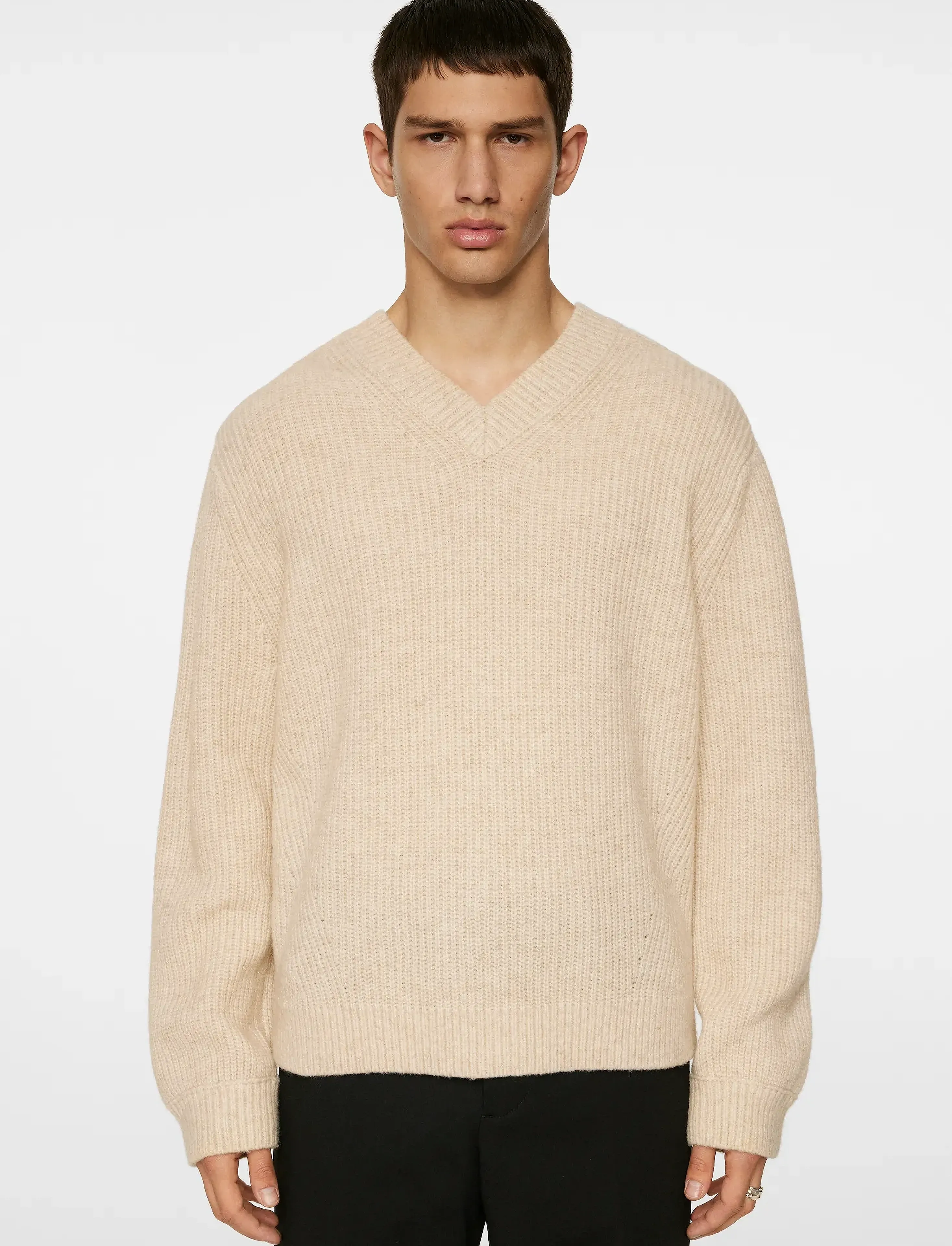 J. Lindeberg Vitor V-Neck Heavy Knit, XL, Beige, Strik > V-Halse, Herre