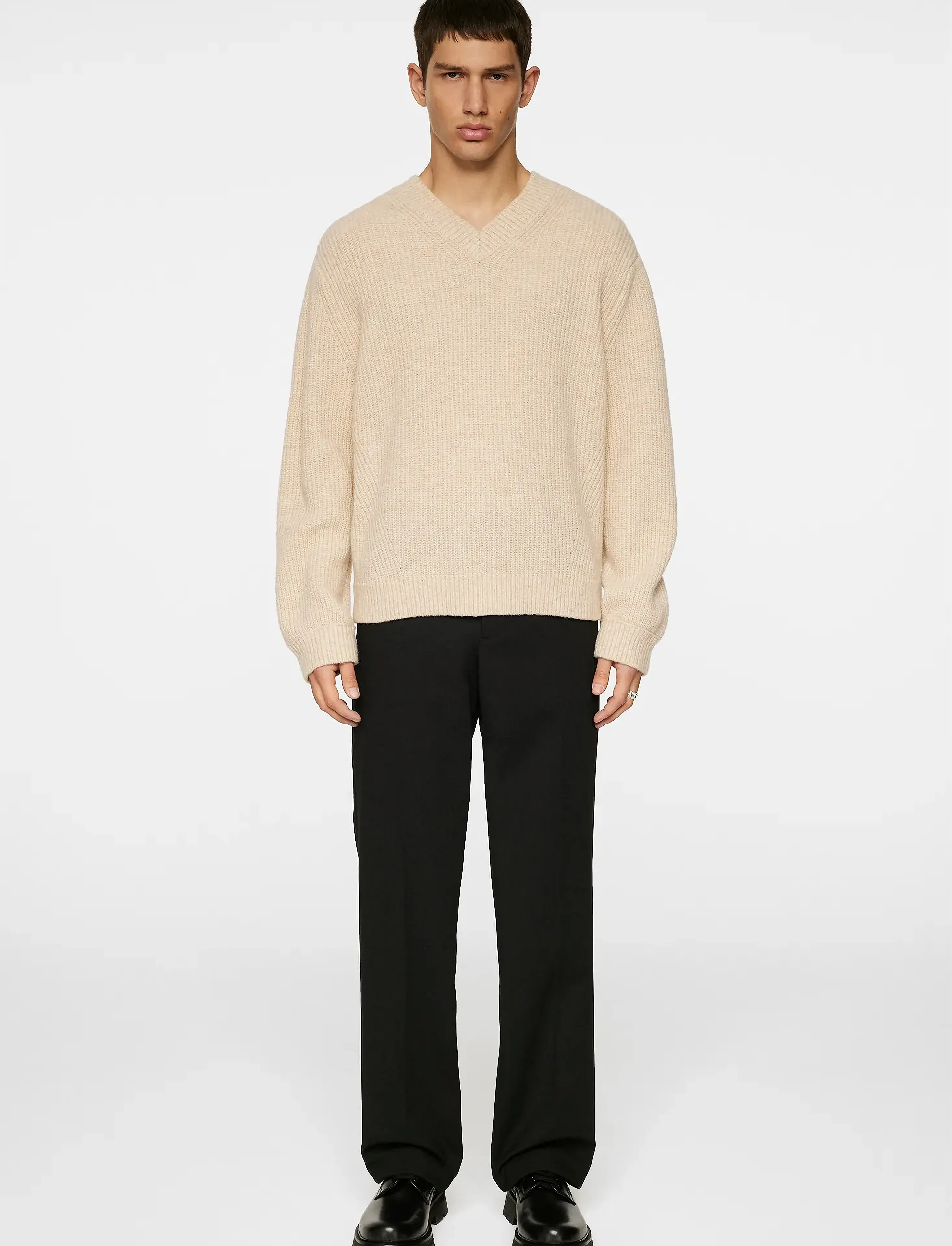 J. Lindeberg - Vitor V-neck Heavy Knit - v-ringat - moonbeam melange - 4