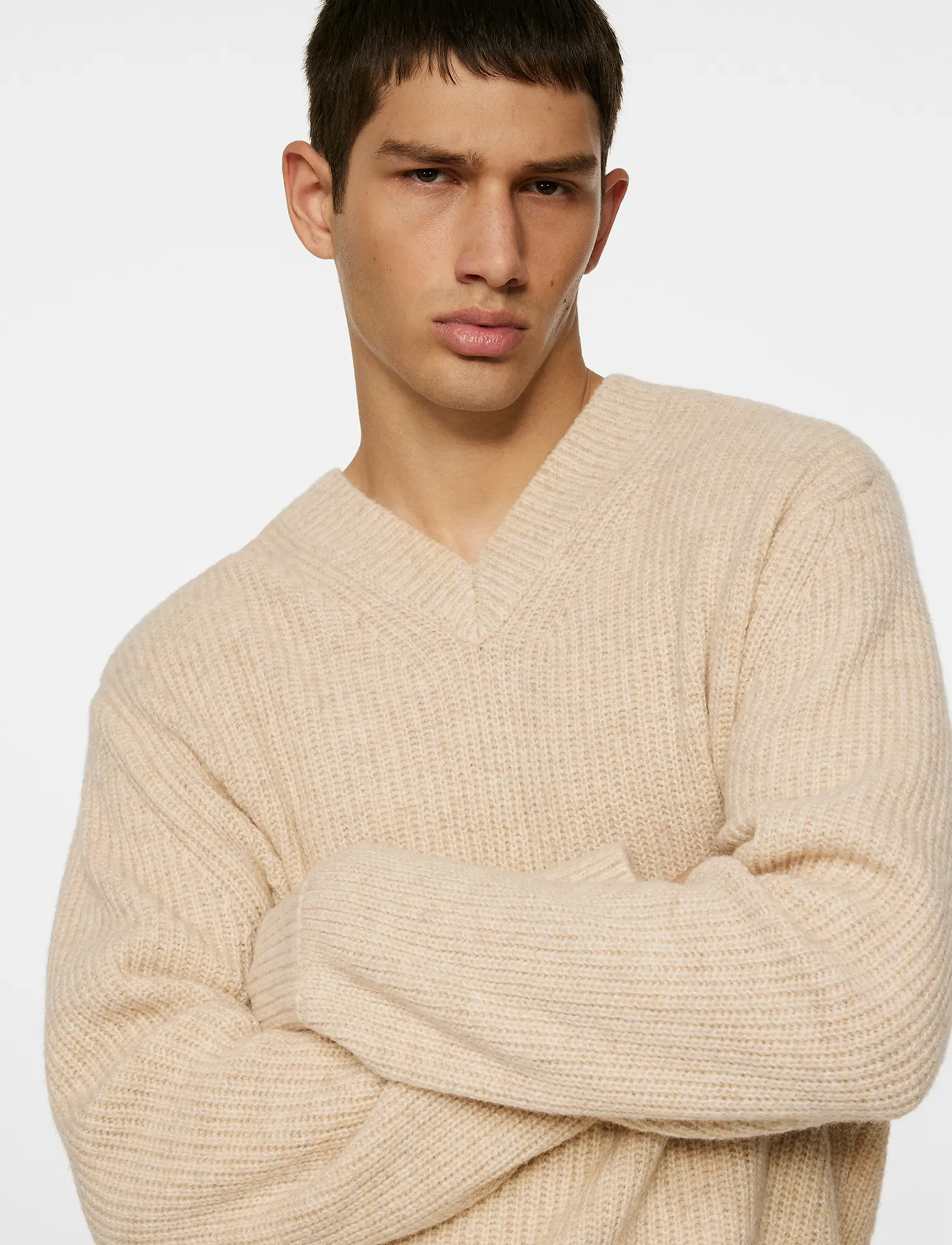 J. Lindeberg - Vitor V-neck Heavy Knit - pulls col v - moonbeam melange - 5
