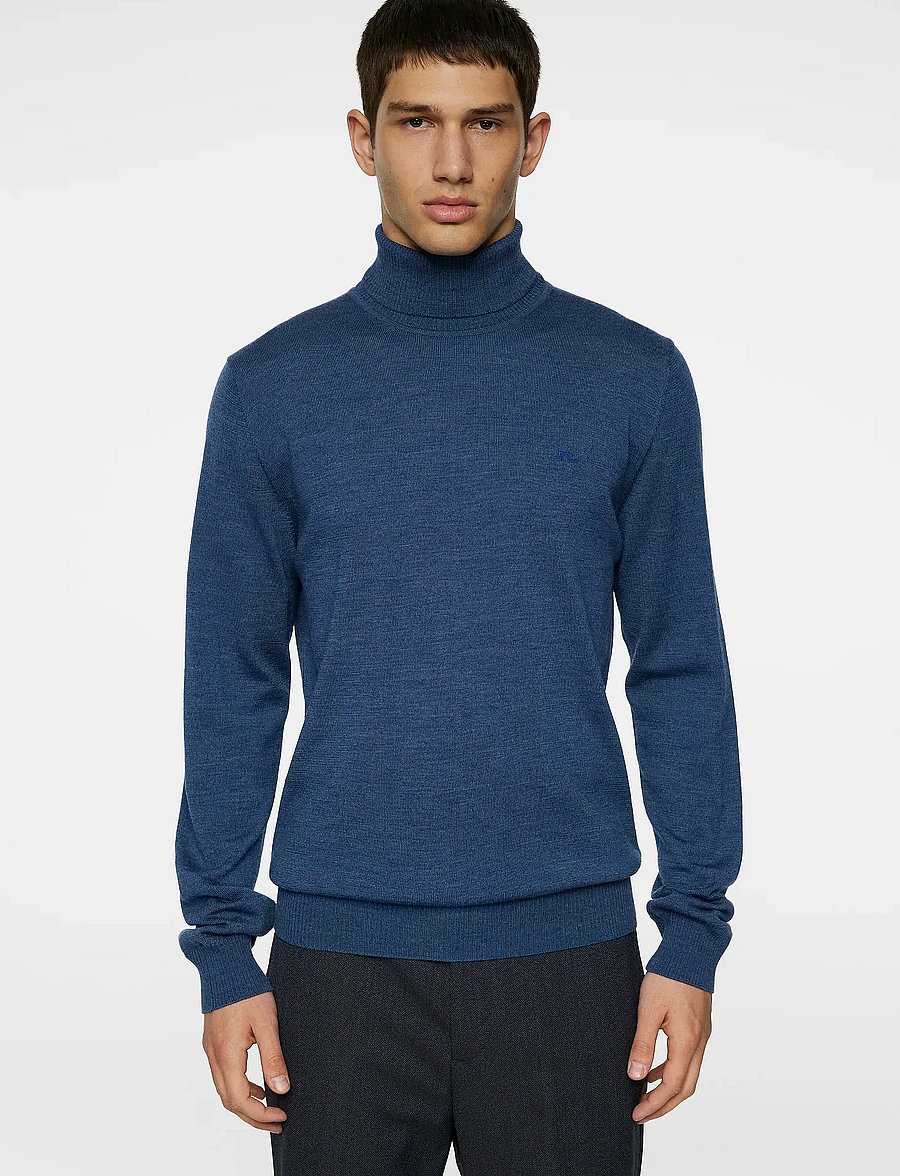 J. Lindeberg - Kaden Merino Turtle Neck - rullekraver - vintage indigo melange - 0
