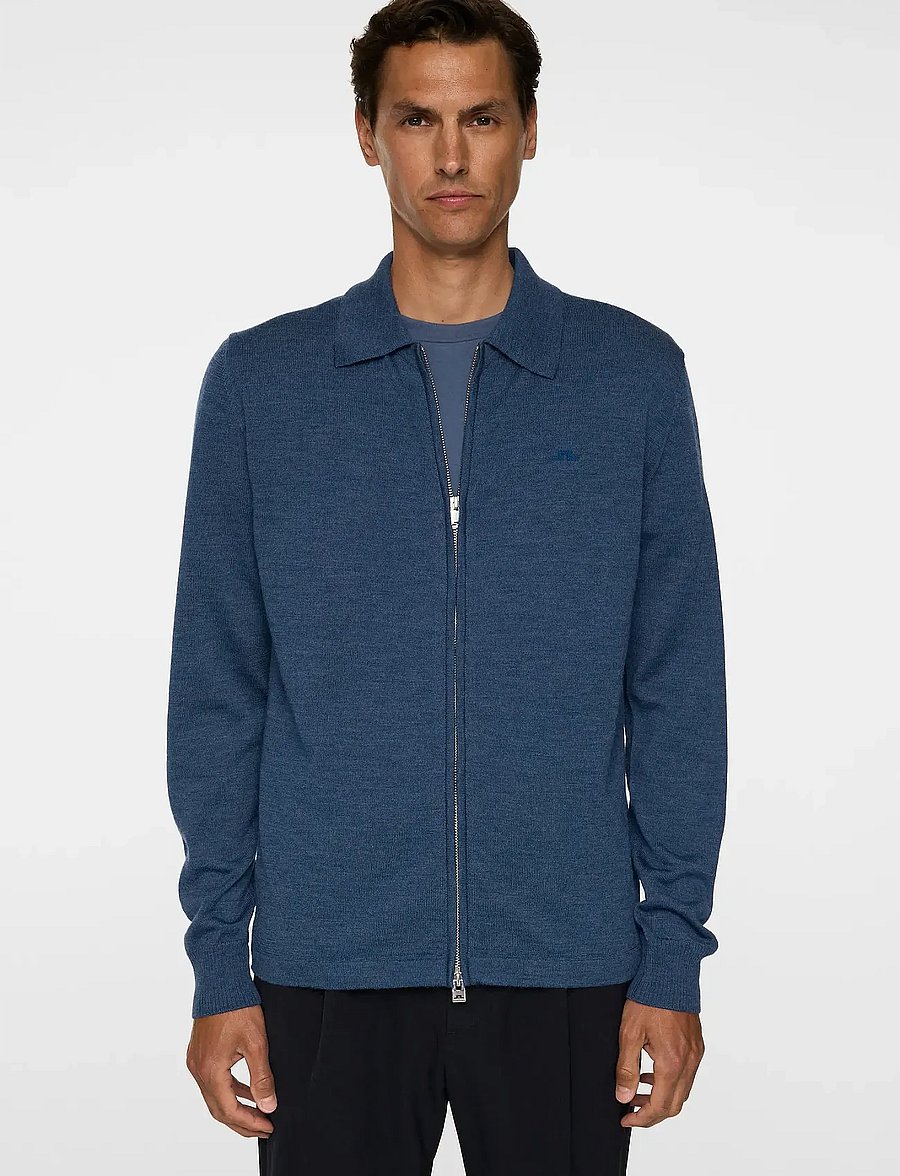J. Lindeberg - Kaleb Merino Zip Cardigan - vintage indigo melange - 0