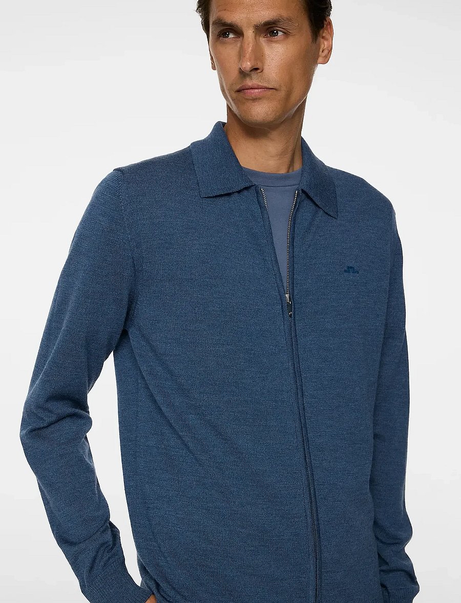 J. Lindeberg - Kaleb Merino Zip Cardigan - vintage indigo melange - 5