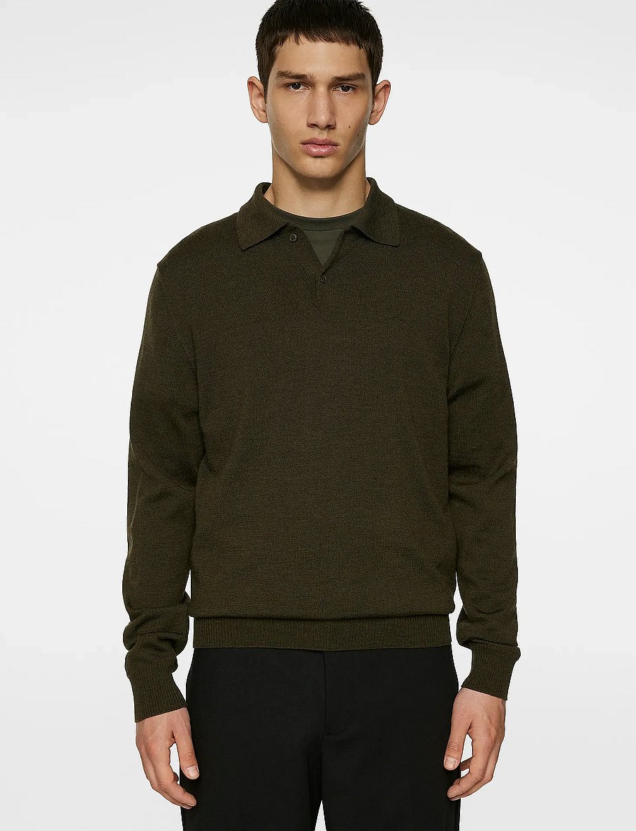 J. Lindeberg - Kai Knitted Merino Polo - langermede, strikkede pologensere - forest green melange - 0