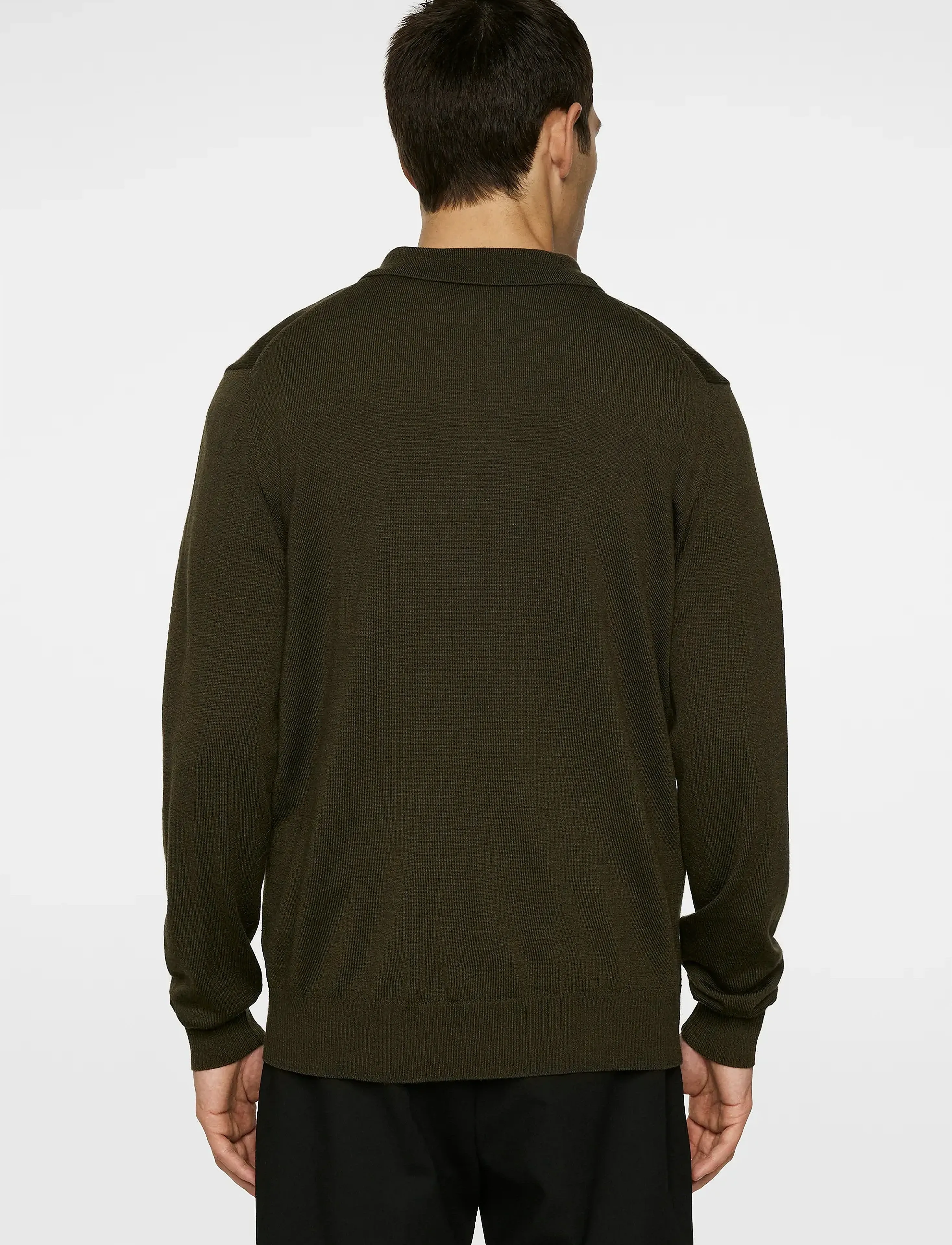 J. Lindeberg - Kai Knitted Merino Polo - langermede, strikkede pologensere - forest green melange - 3