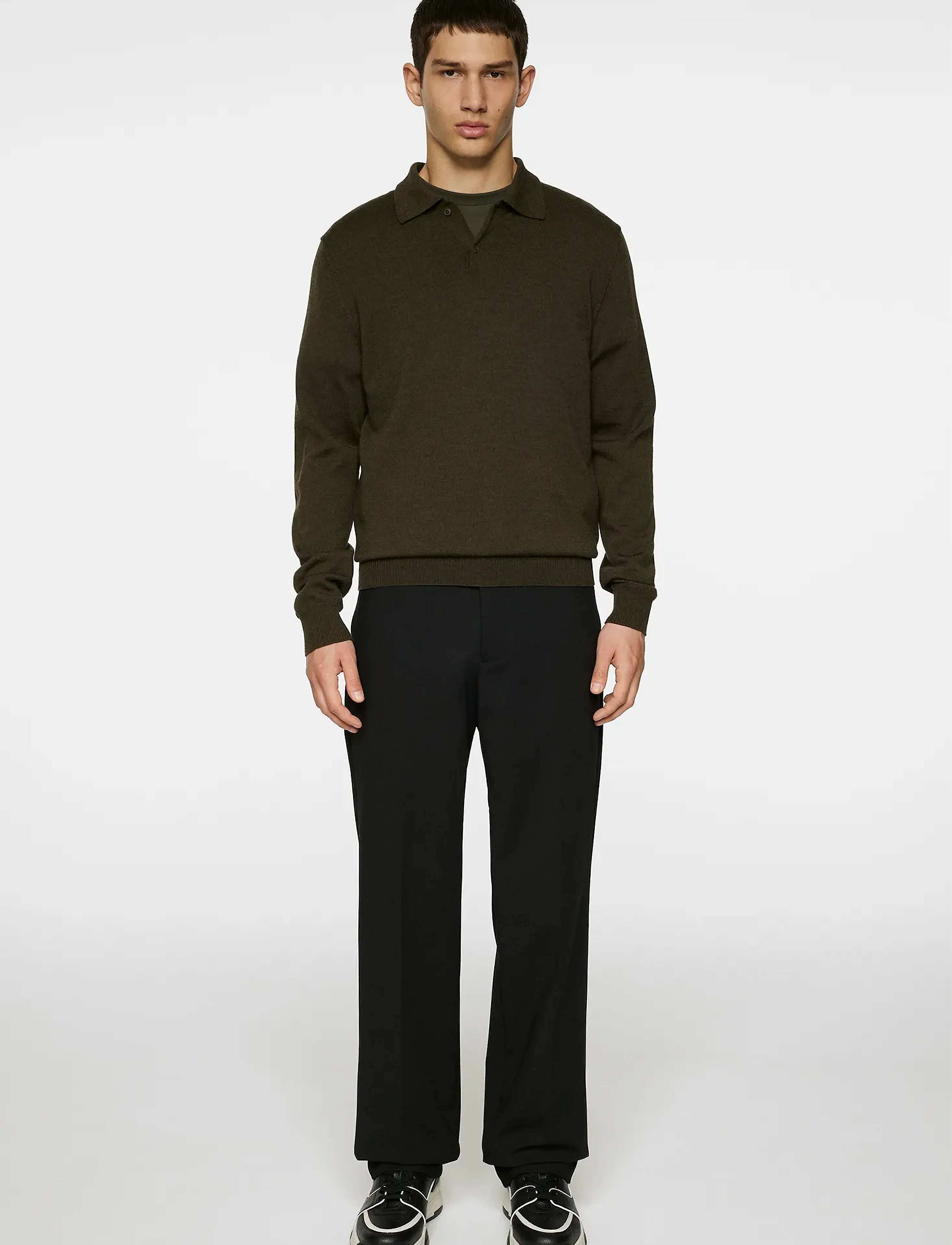 J. Lindeberg - Kai Knitted Merino Polo - langermede, strikkede pologensere - forest green melange - 4