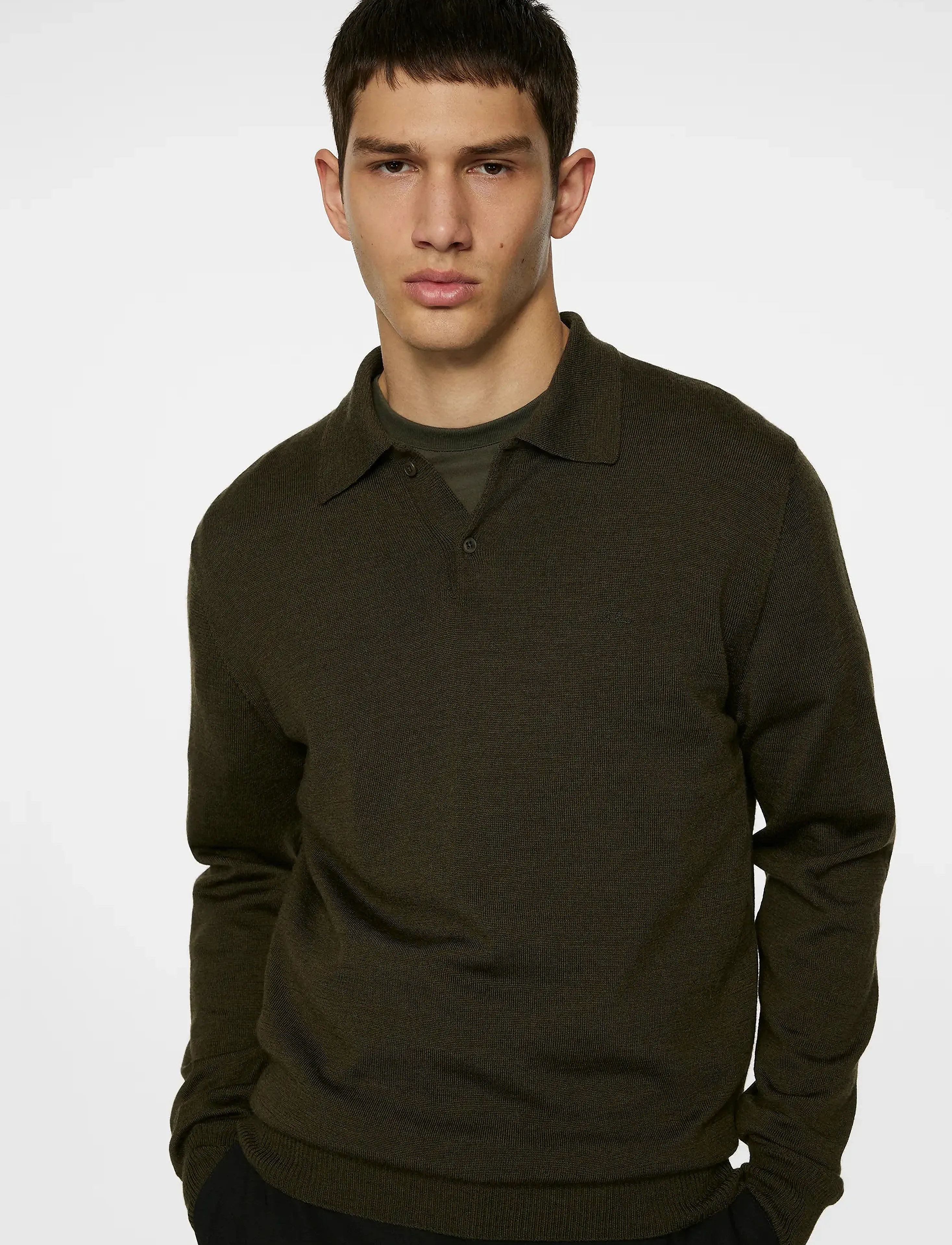 J. Lindeberg - Kai Knitted Merino Polo - langermede, strikkede pologensere - forest green melange - 5