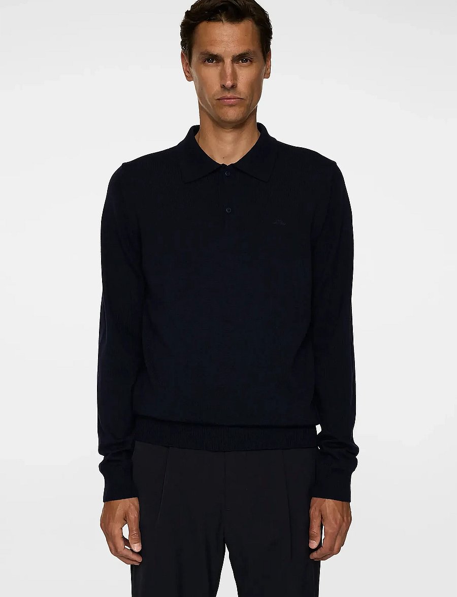 J. Lindeberg - Kai Knitted Merino Polo - langärmelige gestrickte polohemden - jl navy - 0