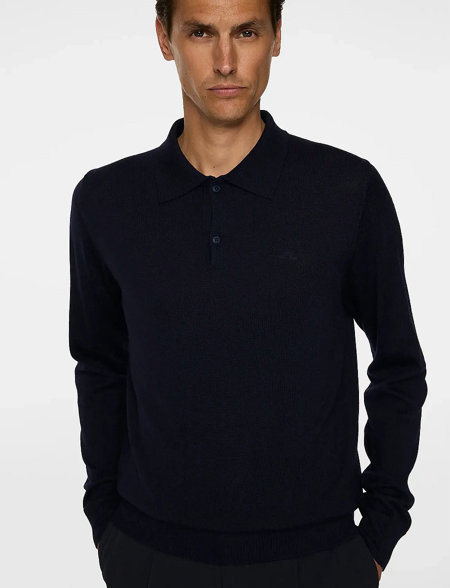 J. Lindeberg - Kai Knitted Merino Polo - langärmelige gestrickte polohemden - jl navy - 5
