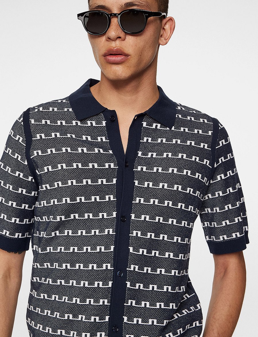 J. Lindeberg - Rolando Logo Jacquard Polo - kortærmede skjorter - jl navy - 5
