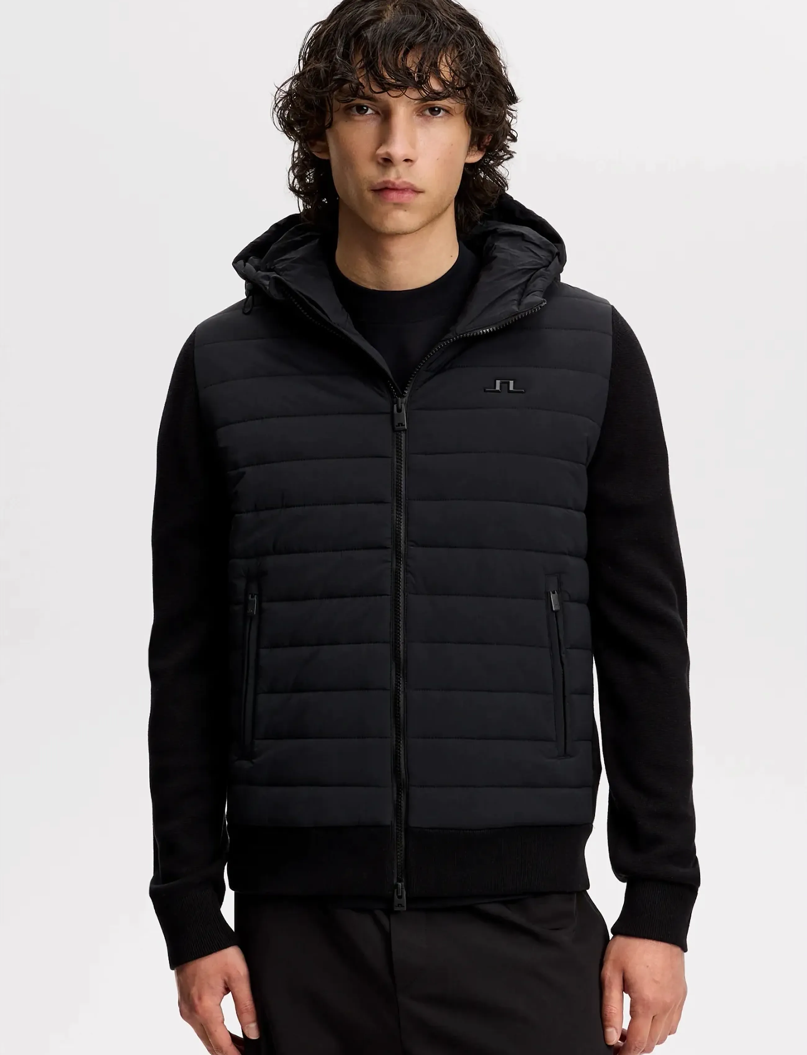J. Lindeberg Ebbe Hybrid Knit Hoodie, XXL, Black, Sport Jackets > Sport Golf Jackets, Herre