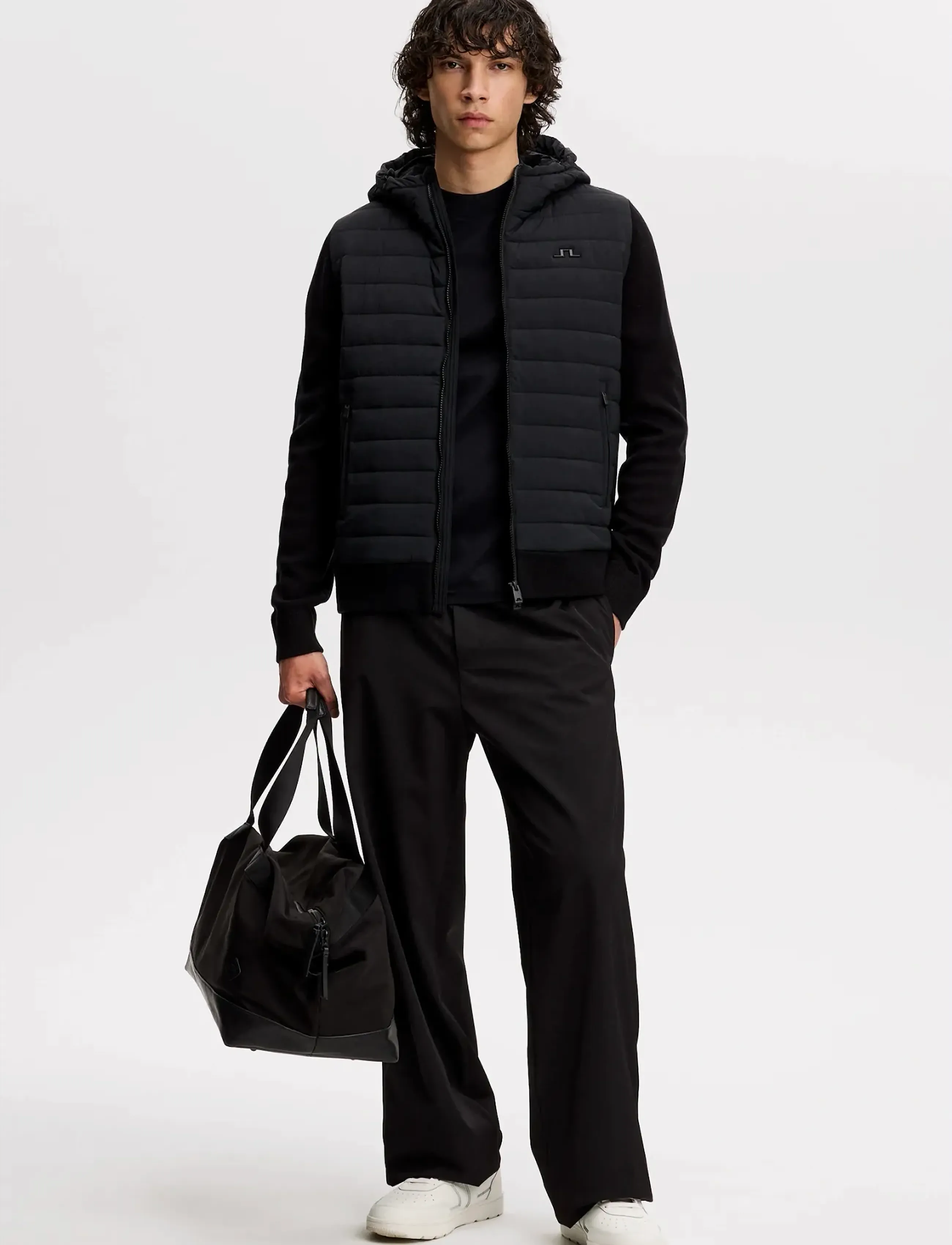 J. Lindeberg - Ebbe Hybrid Knit Hoodie - golfjakker - black - 4