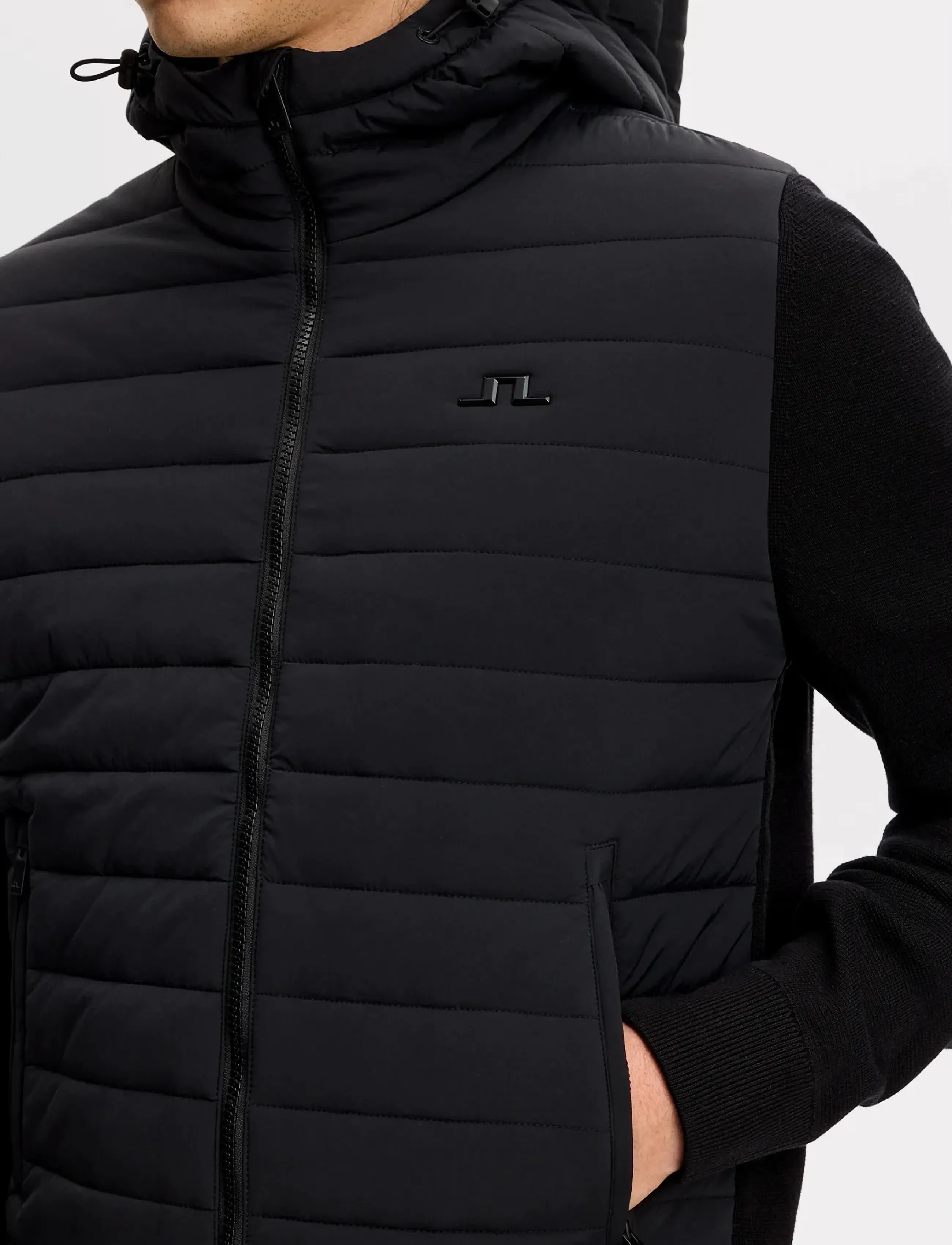 J. Lindeberg - Ebbe Hybrid Knit Hoodie - golfjakker - black - 5