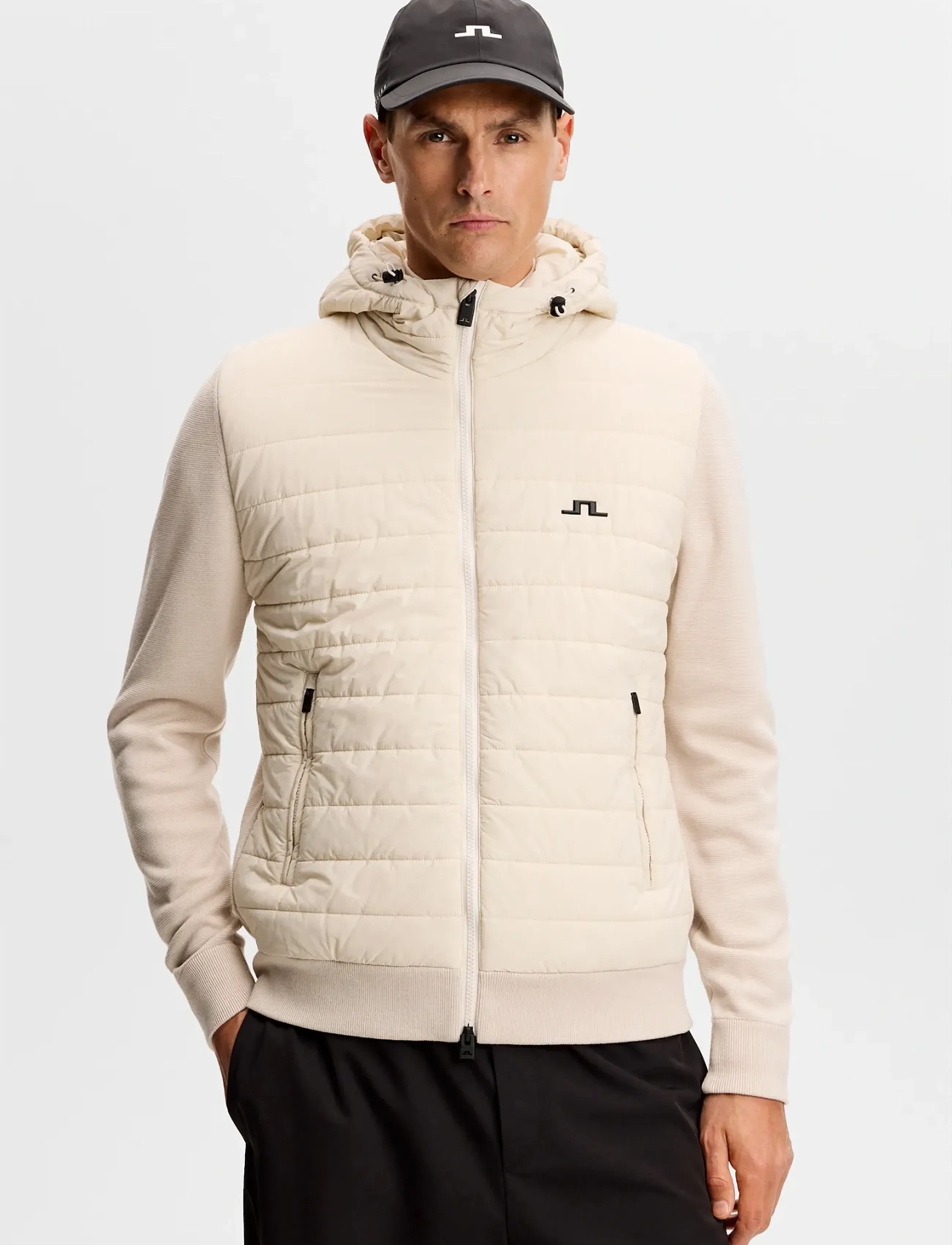 J. Lindeberg Ebbe Hybrid Knit Hoodie, Mænd, Vatteret Hybrid Hættetrøje, Beige, Str: XL