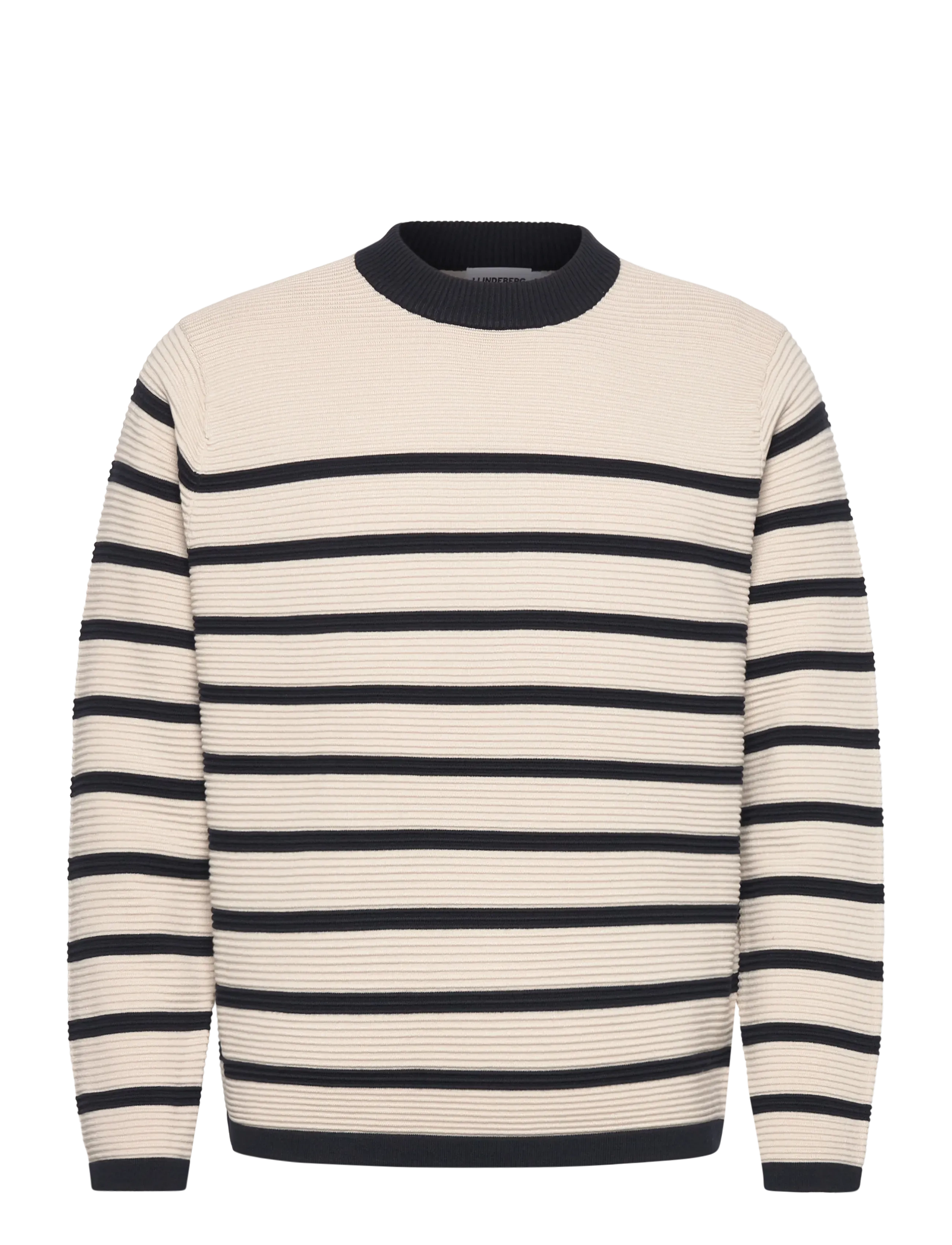 J. Lindeberg Sawyer Stripe Crew Neck - Strik - MOONBEAM / cream