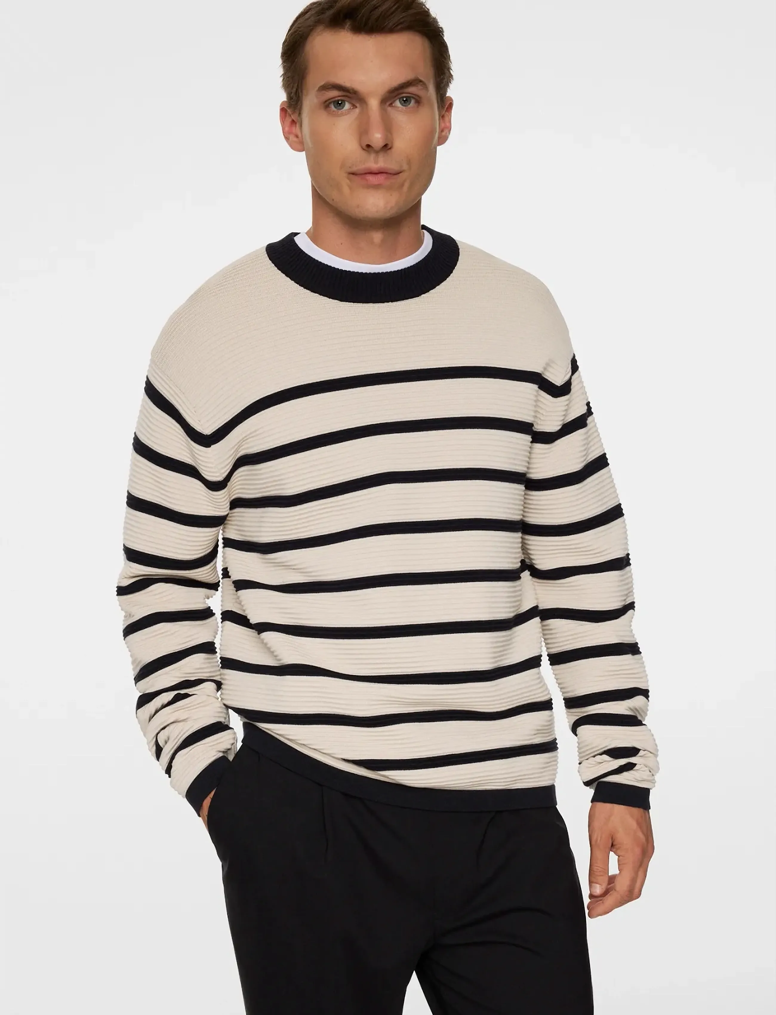J. Lindeberg - Sawyer Stripe Crew Neck - rund hals - moonbeam - 5