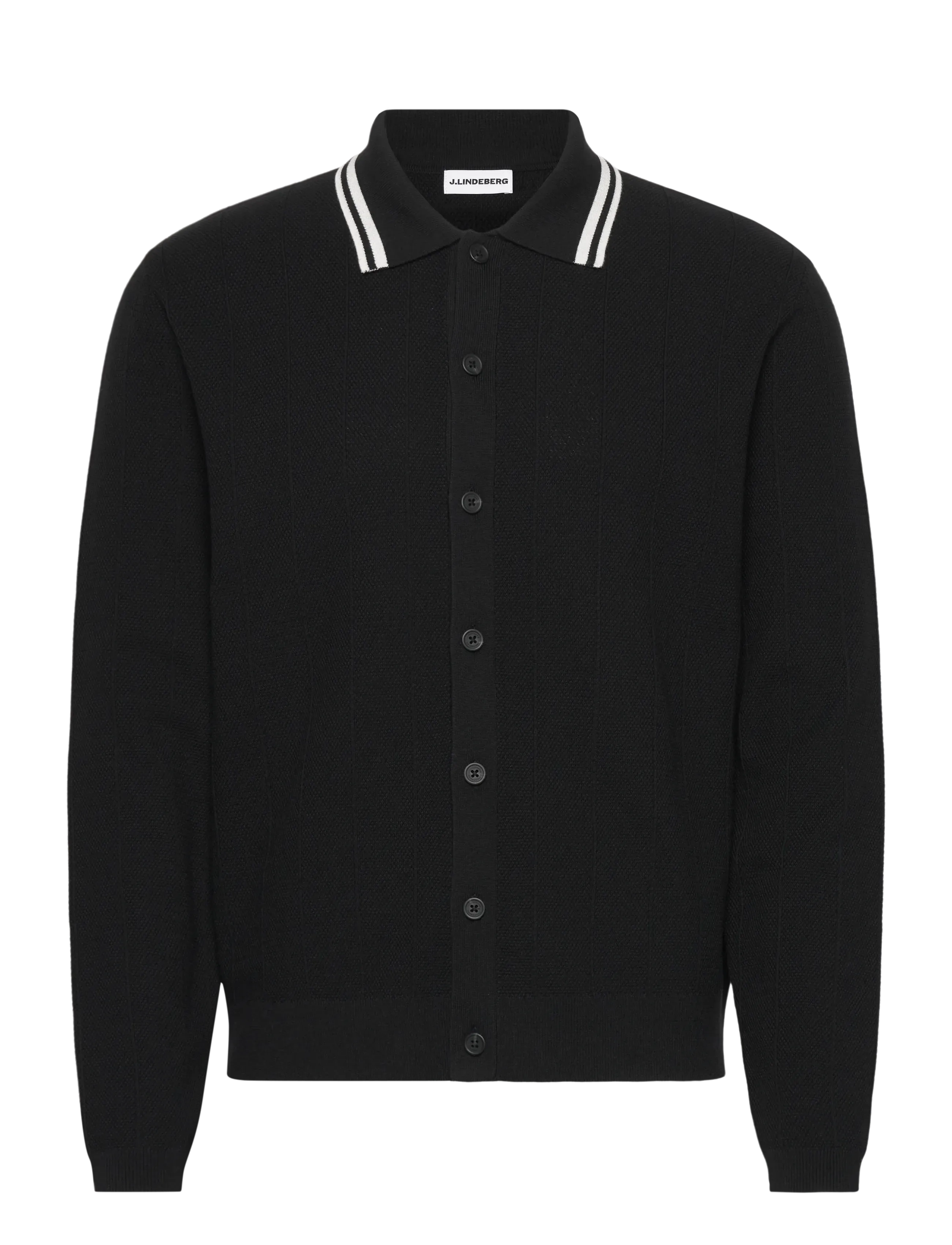 J. Lindeberg Willem Structure Polo Cardigan, L, Knitwear, Schwarz - Cardigans, Männerswear