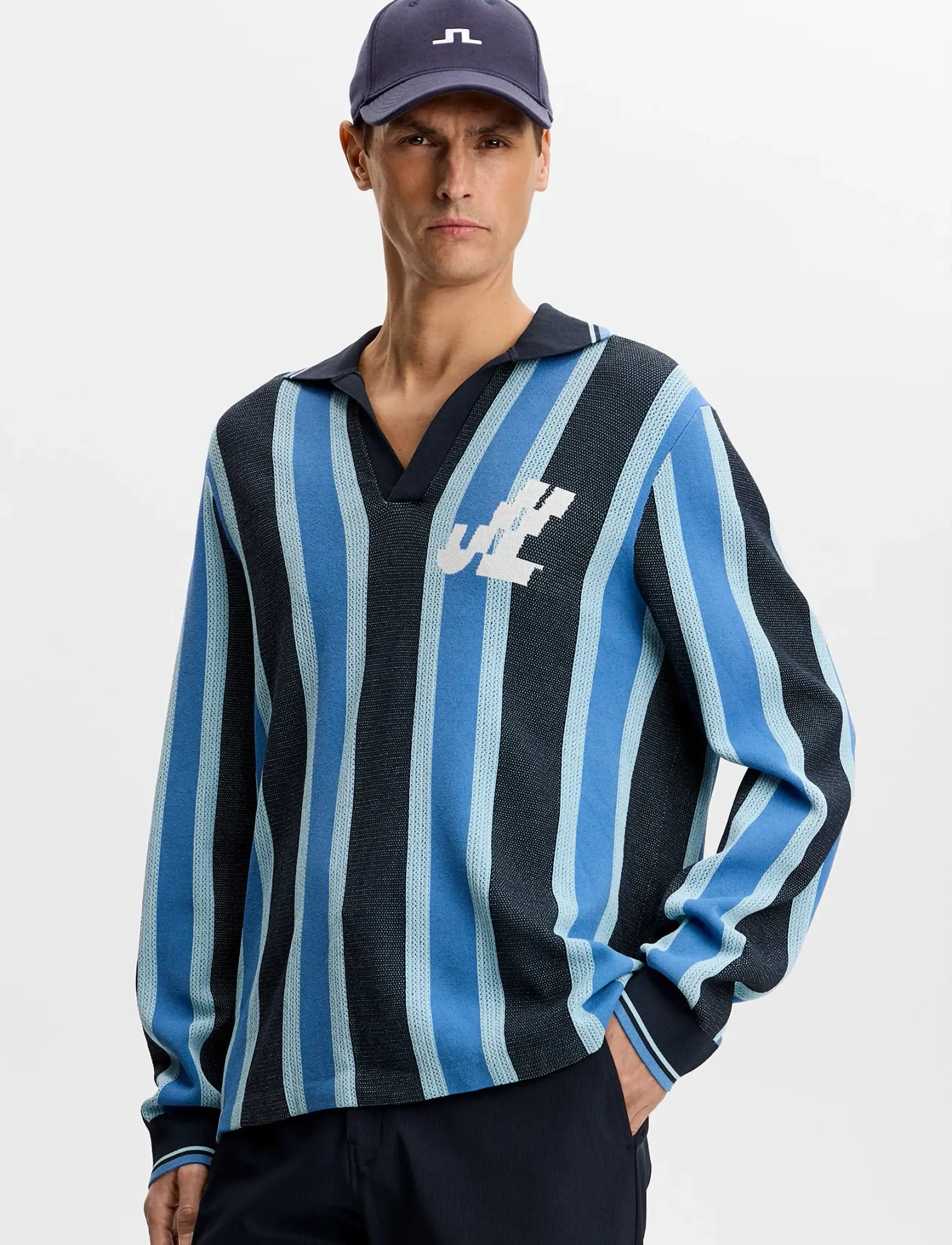 J. Lindeberg Silas Stripe Polo Knit - Skandinavisk - JL NAVY / blue