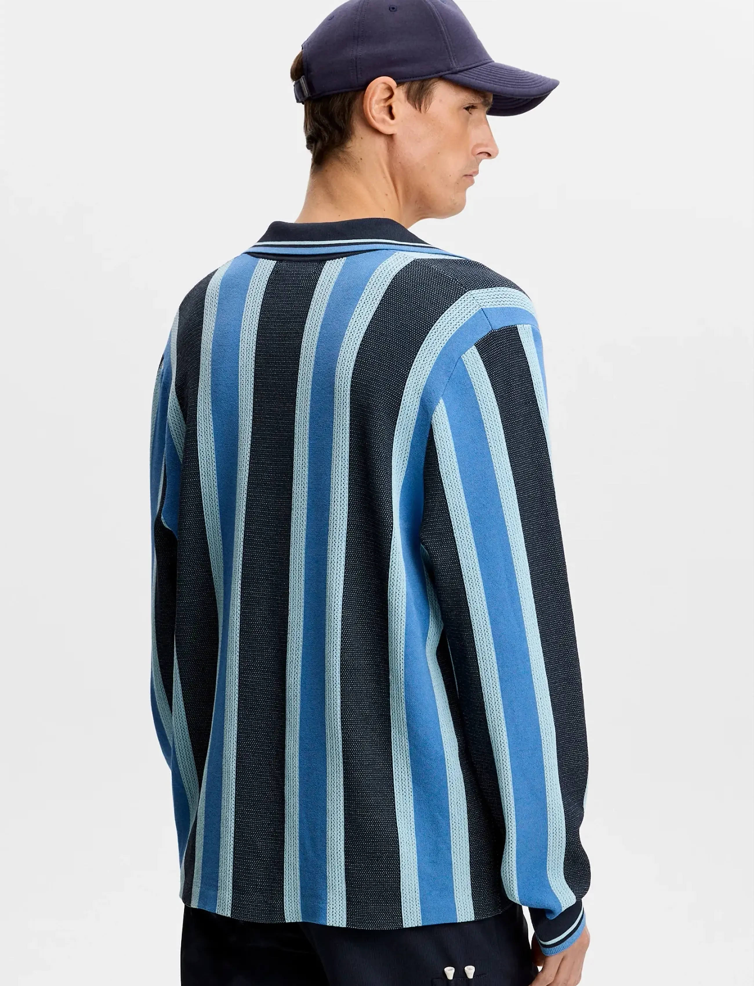 J. Lindeberg - Silas Stripe Polo Knit - långärmade stickade pikétröjor - jl navy - 2