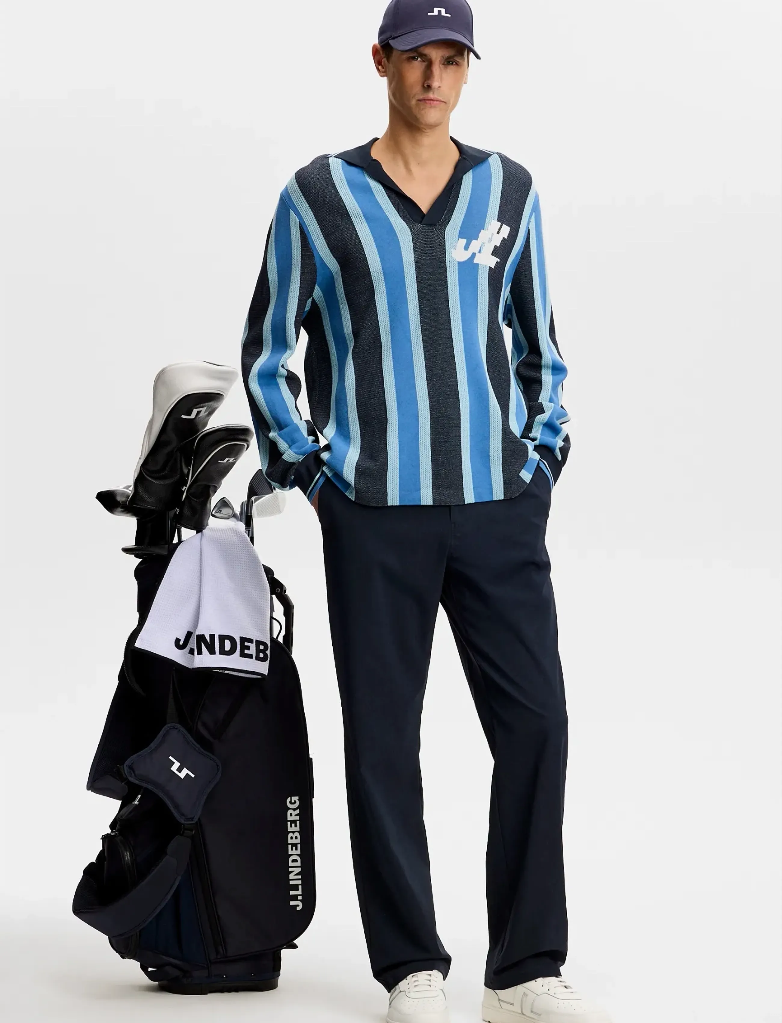 J. Lindeberg - Silas Stripe Polo Knit - långärmade stickade pikétröjor - jl navy - 3
