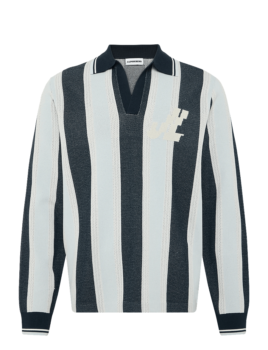 J. Lindeberg - Silas Stripe Polo Knit - langärmelige strick-polohemden - skywriting - 1