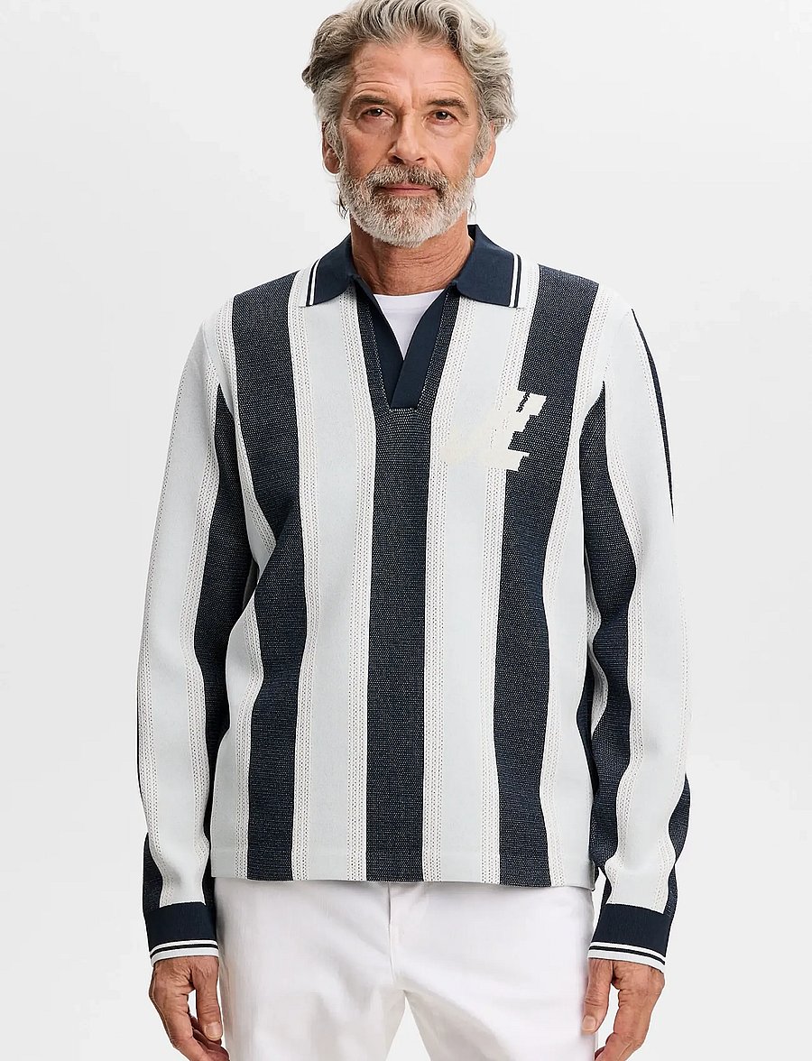 J. Lindeberg - Silas Stripe Polo Knit - langärmelige strick-polohemden - skywriting - 0