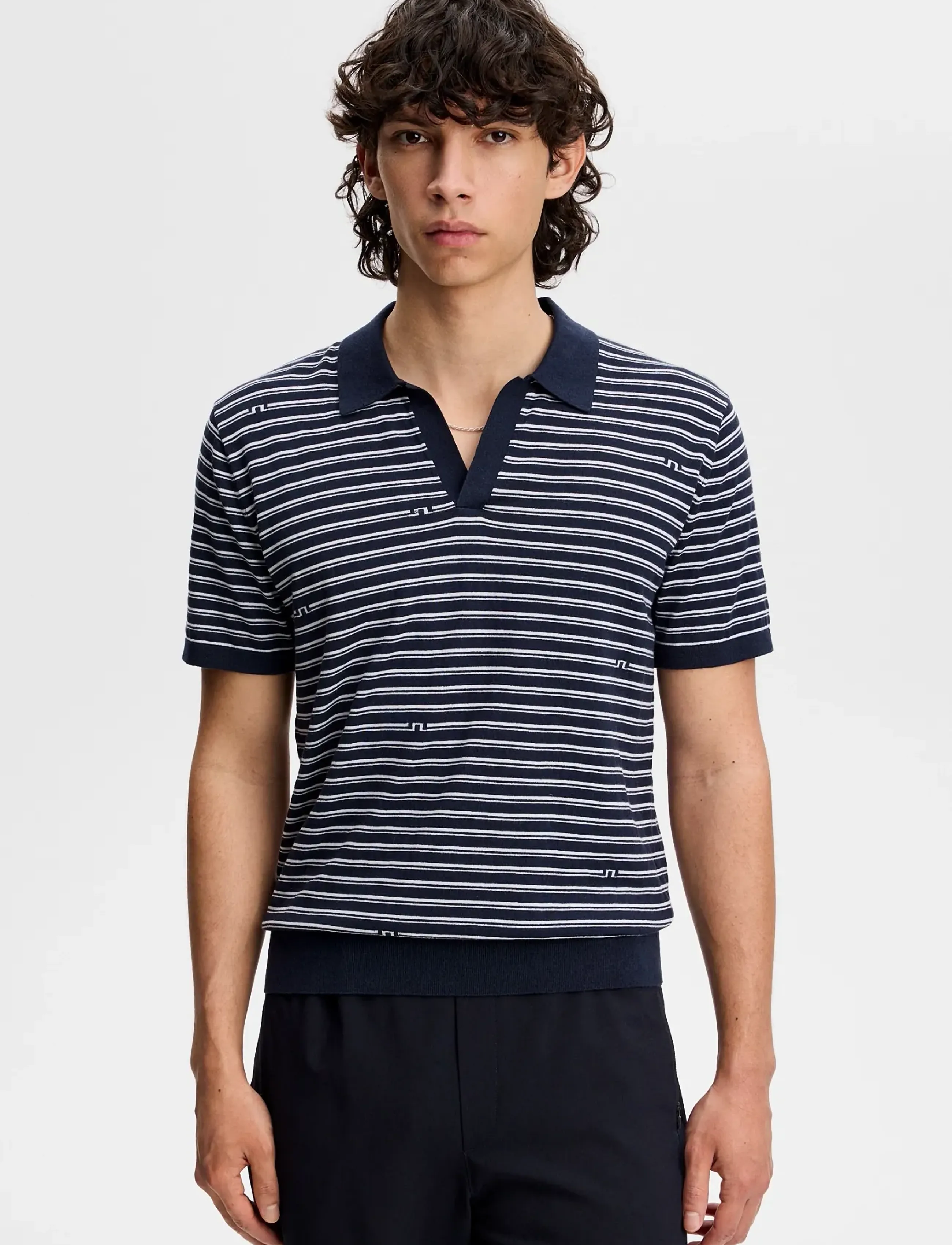 J. Lindeberg Ben Structure Stripe Polo, Mænd, Stribet Strikket Poloshirt, Navy, Str: M