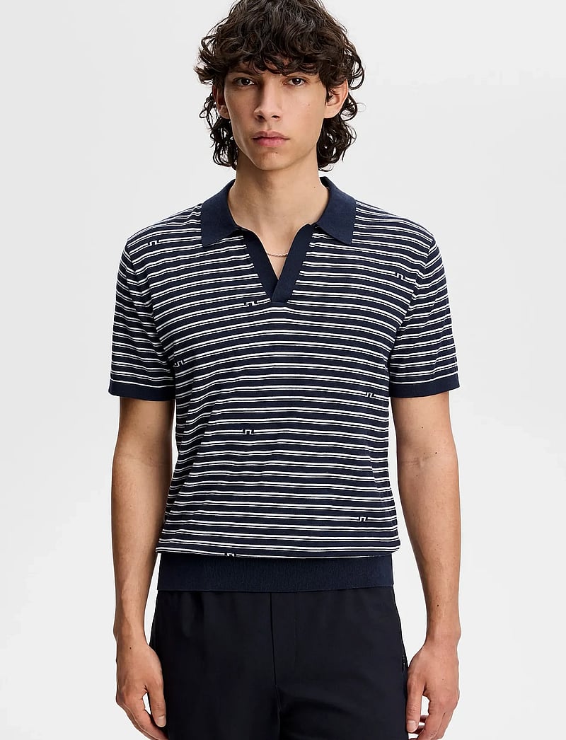 J. Lindeberg - Ben Structure Stripe Polo - toppar & t-shirts - bridge stripe navy - 0
