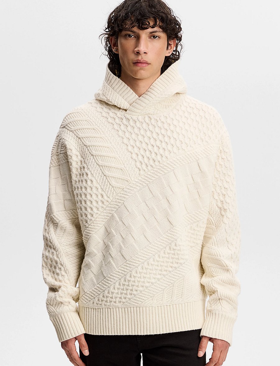 J. Lindeberg - Savio Cable Knit Hoodie - hættetrøjer - tofu - 0