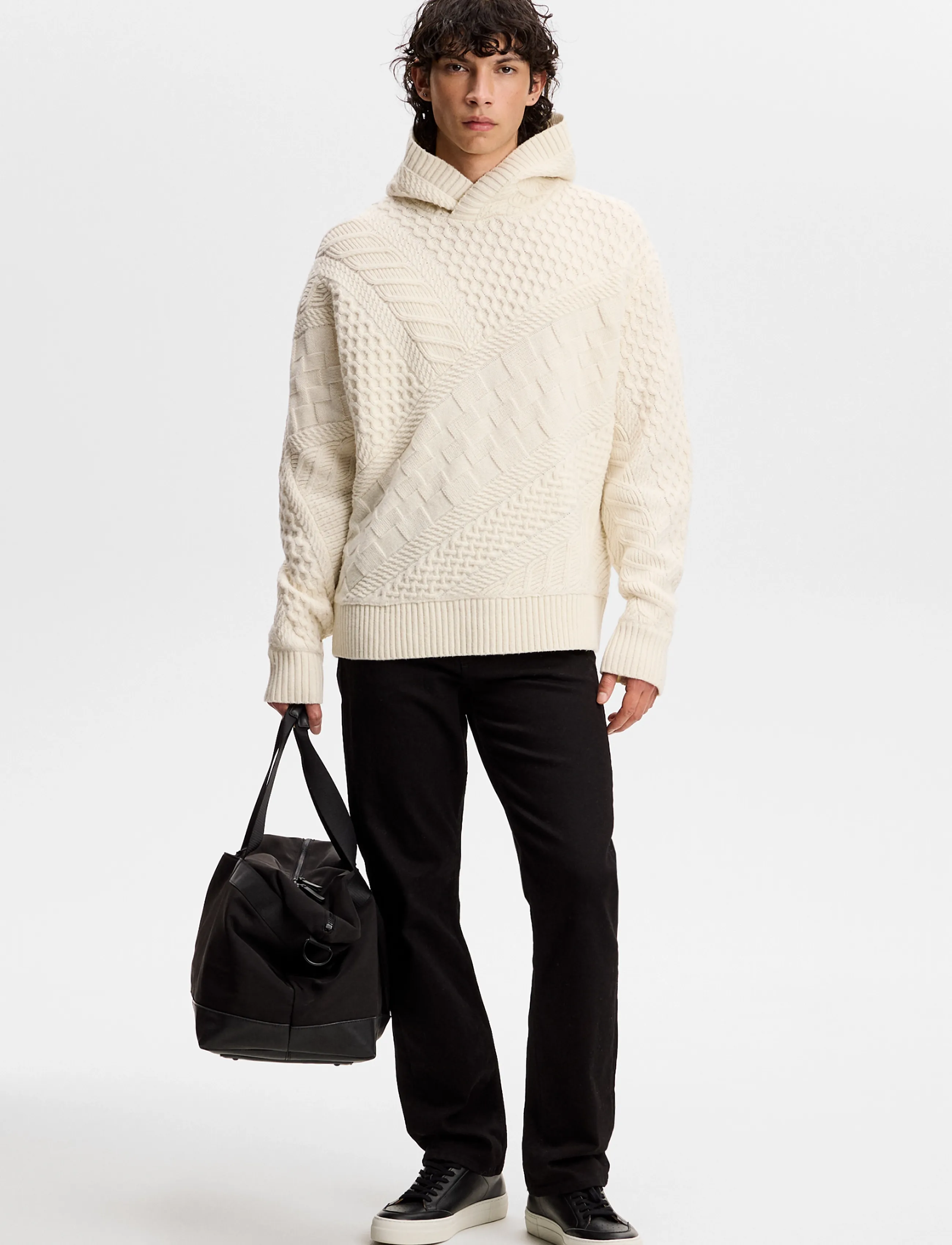 J. Lindeberg - Savio Cable Knit Hoodie - hættetrøjer - tofu - 4