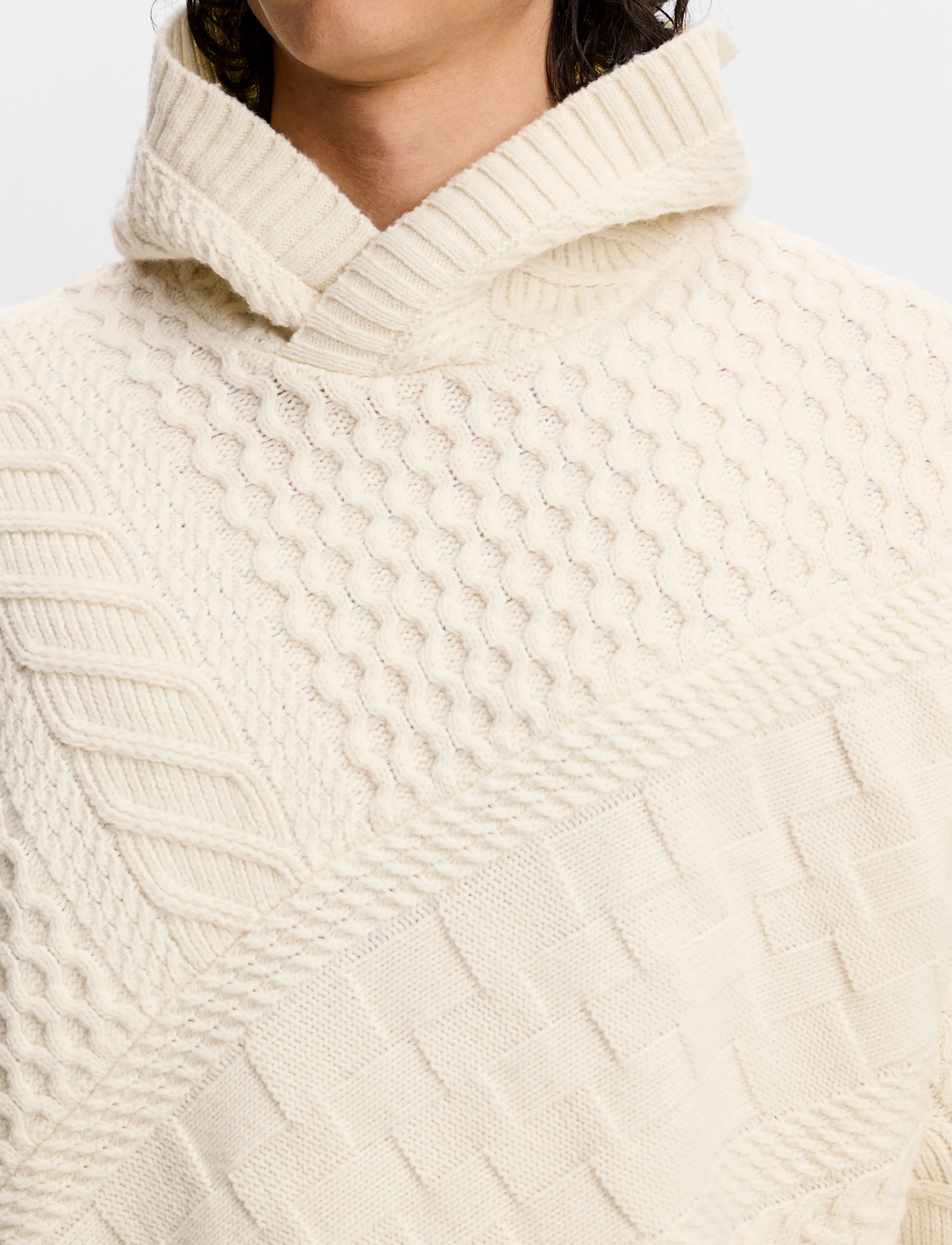 J. Lindeberg - Savio Cable Knit Hoodie - hættetrøjer - tofu - 5
