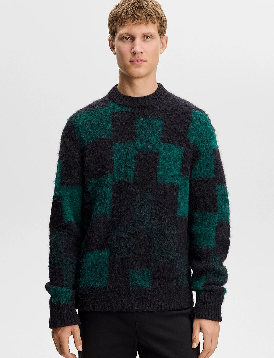 J. Lindeberg - Hank Hairy Graphic Knit Crew - rundhalsad - pixel stacked forest biome - 0
