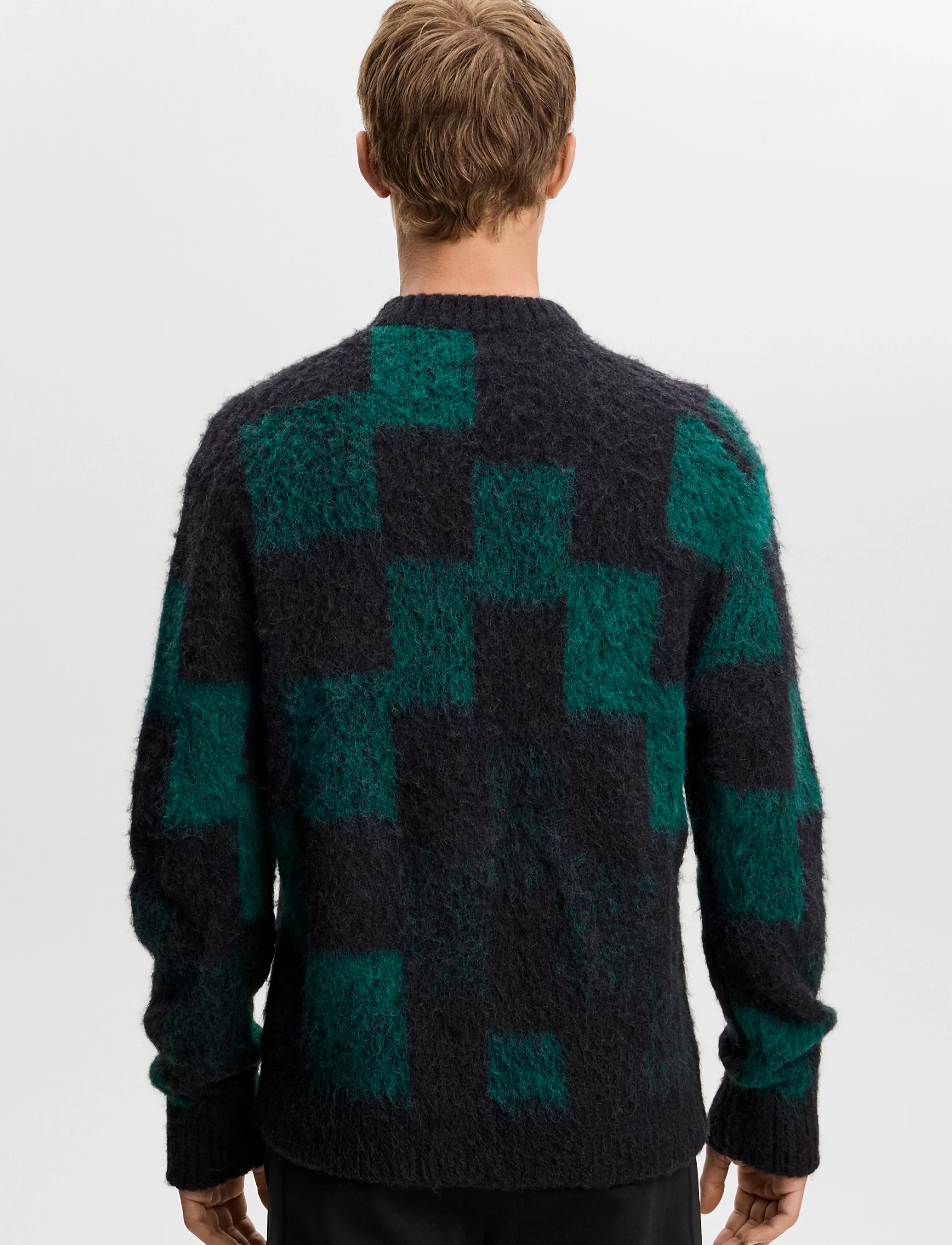 J. Lindeberg - Hank Hairy Graphic Knit Crew - rundhalsad - pixel stacked forest biome - 2