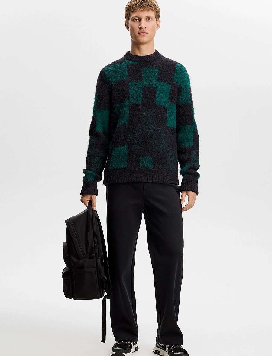 J. Lindeberg - Hank Hairy Graphic Knit Crew - rundhalsad - pixel stacked forest biome - 3