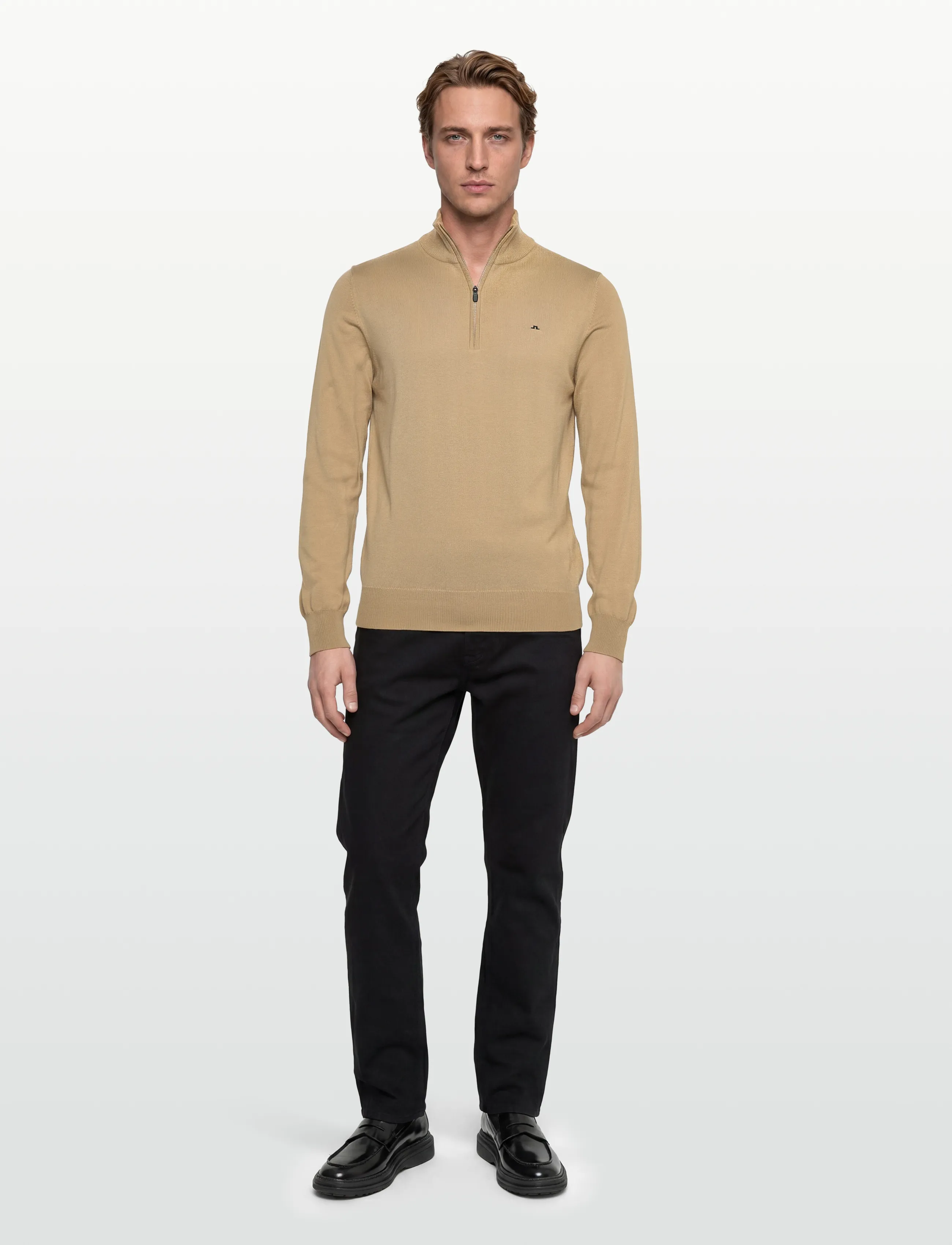 J. Lindeberg M Cotton Quarter Zip - Nordischer Stil - BATIQUE KHAKI / beige