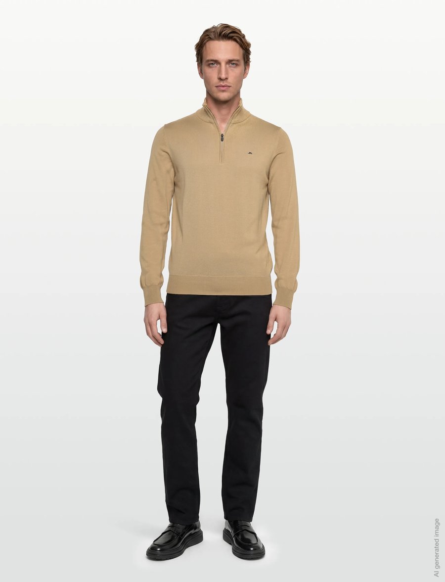 J. Lindeberg - M Cotton Quarter Zip - pullover mit halbem reißverschluss - batique khaki - 0
