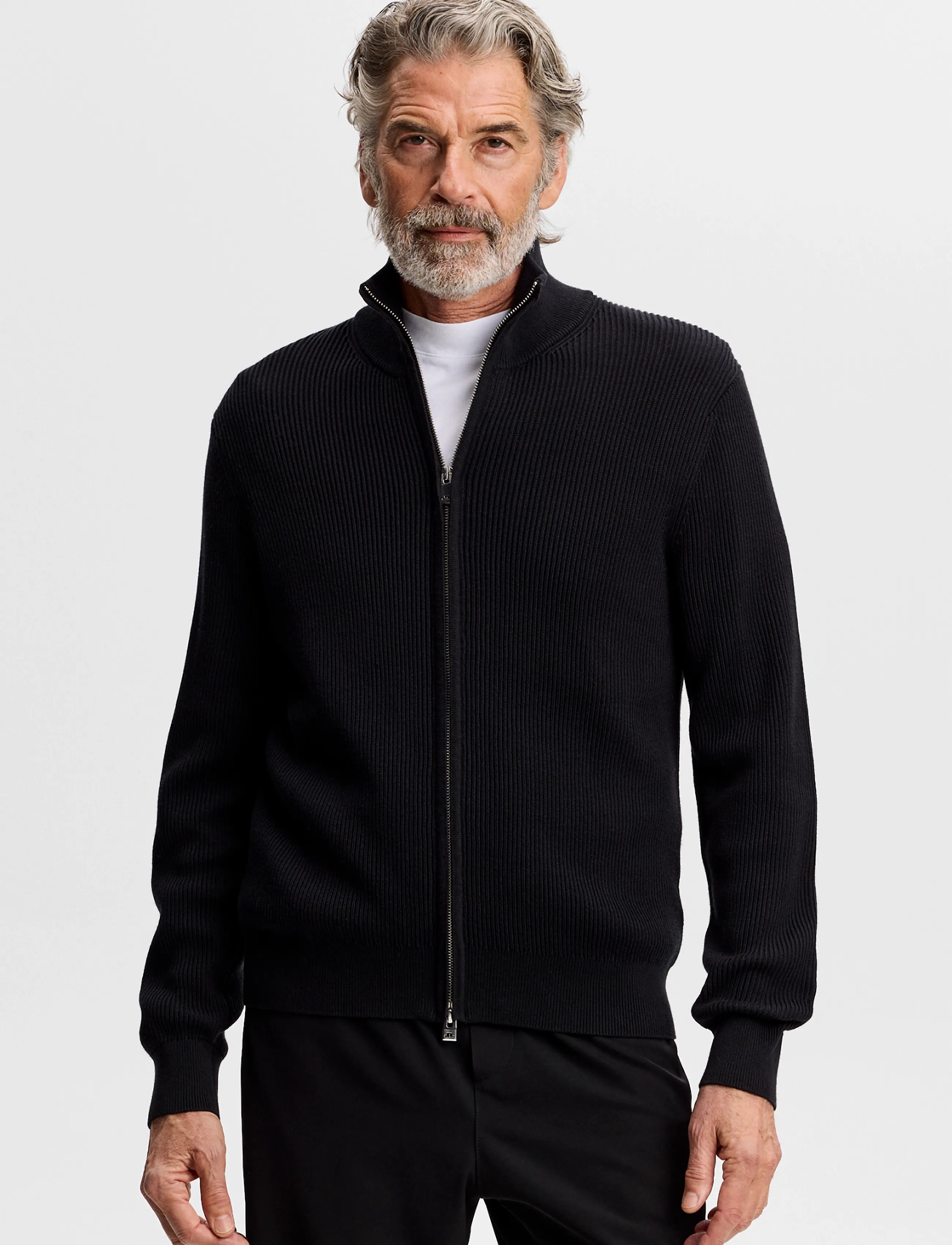 J. Lindeberg Alexis Full Zip Cardigan, Ribstrikket Lynlåscardigan, Sort, Str: M